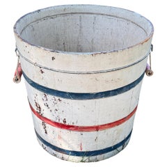 19thc Original Painted White Bucket With Handles