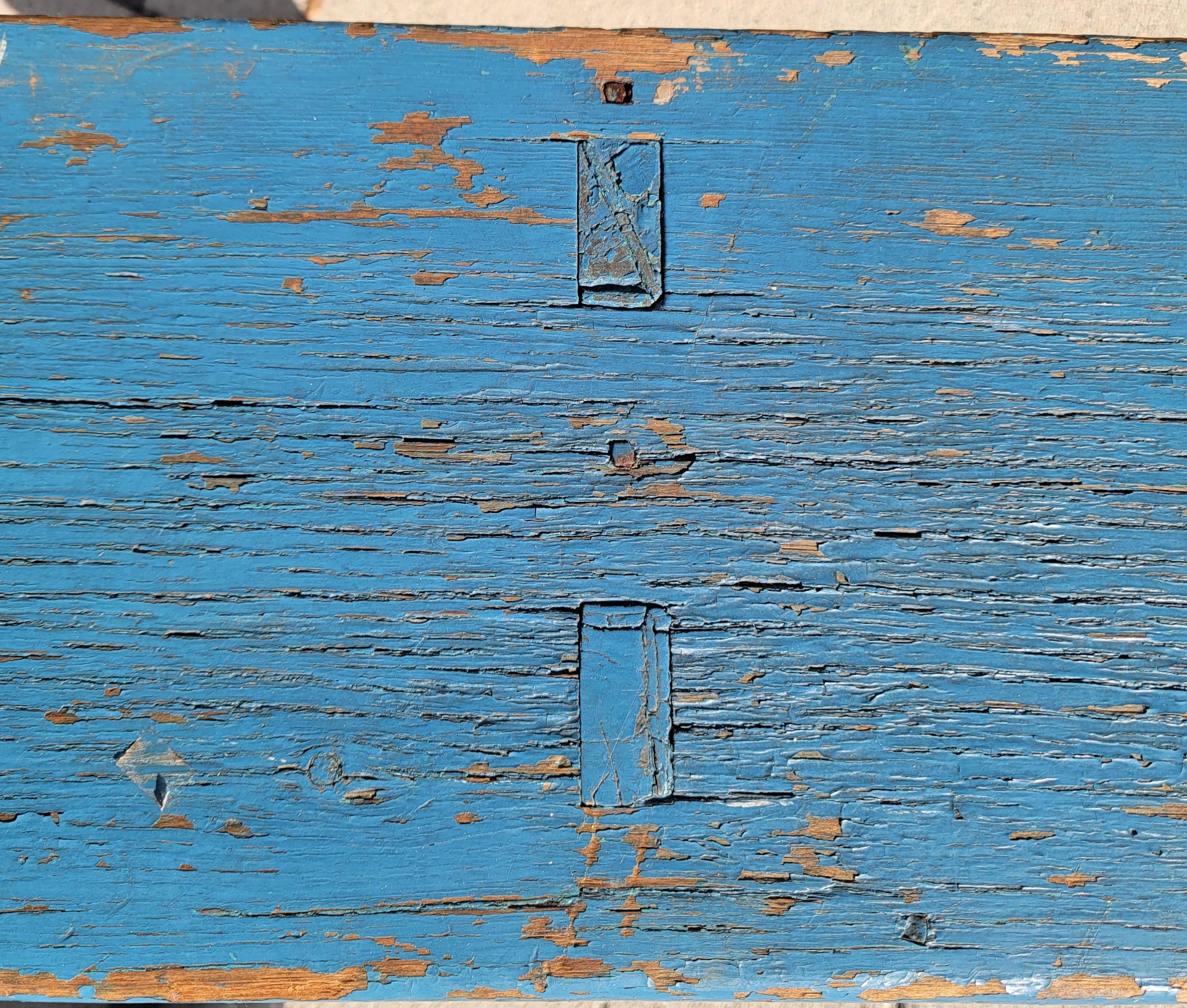 American 19Thc Original Powder Blue Farmhouse Bench For Sale