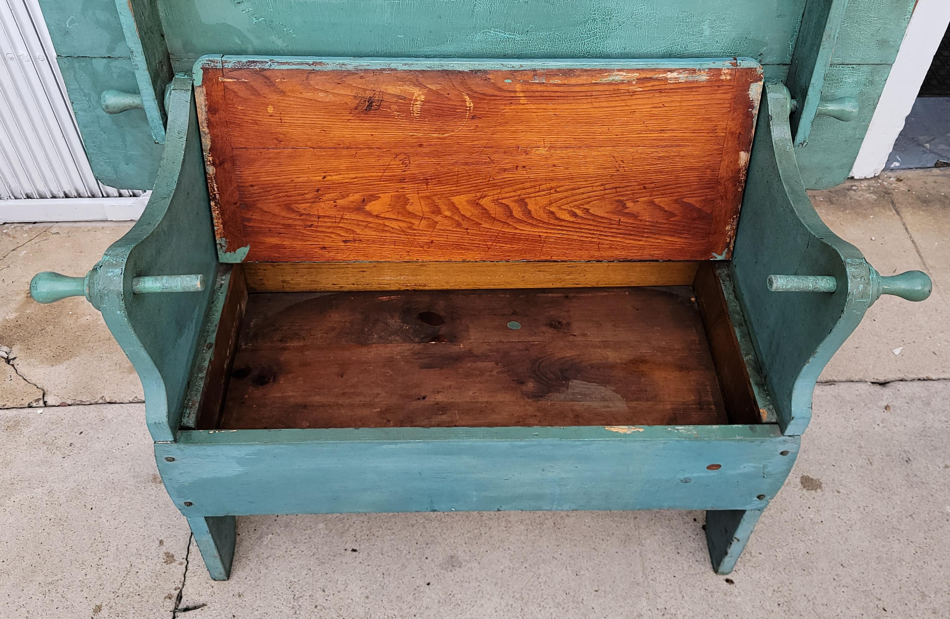 19Thc Original Powder Blue Hutch Table / Bench In Good Condition For Sale In Los Angeles, CA