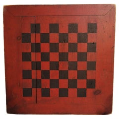 Planche de jeu originale du 19ème siècle peinte en rouge et noire de la Nouvelle-Angleterre