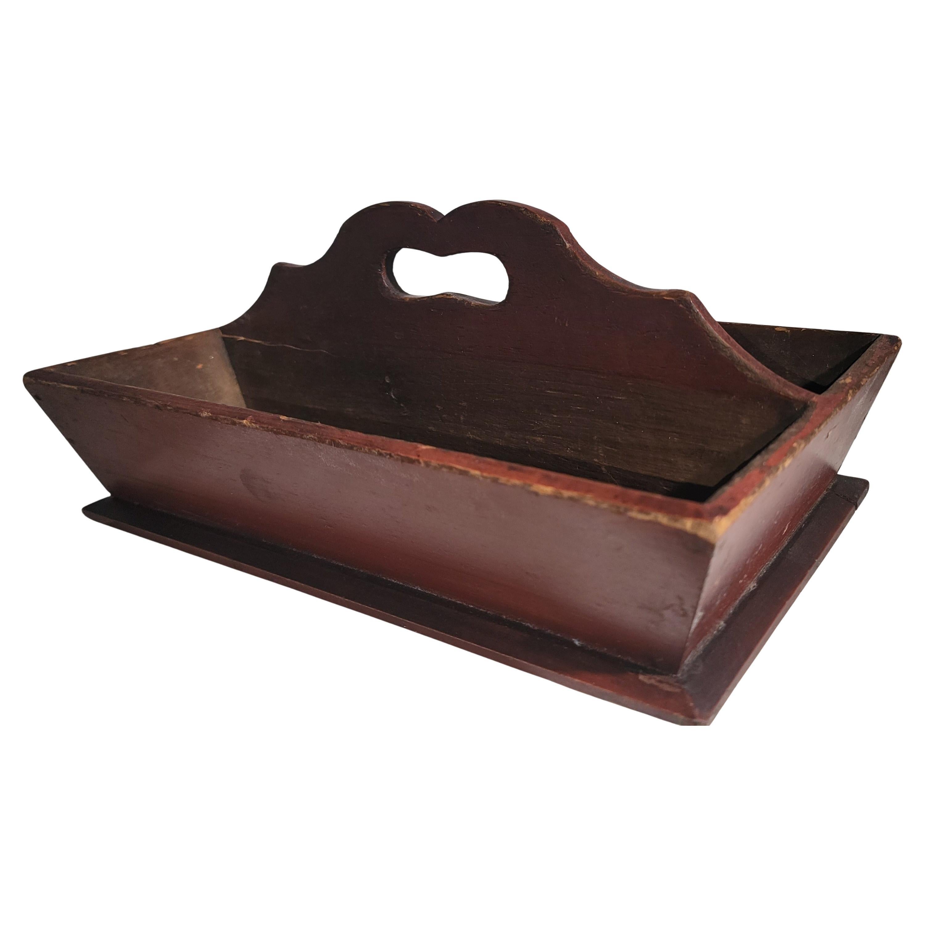 19Thc Original Red Painted Cutlery / Knife Box