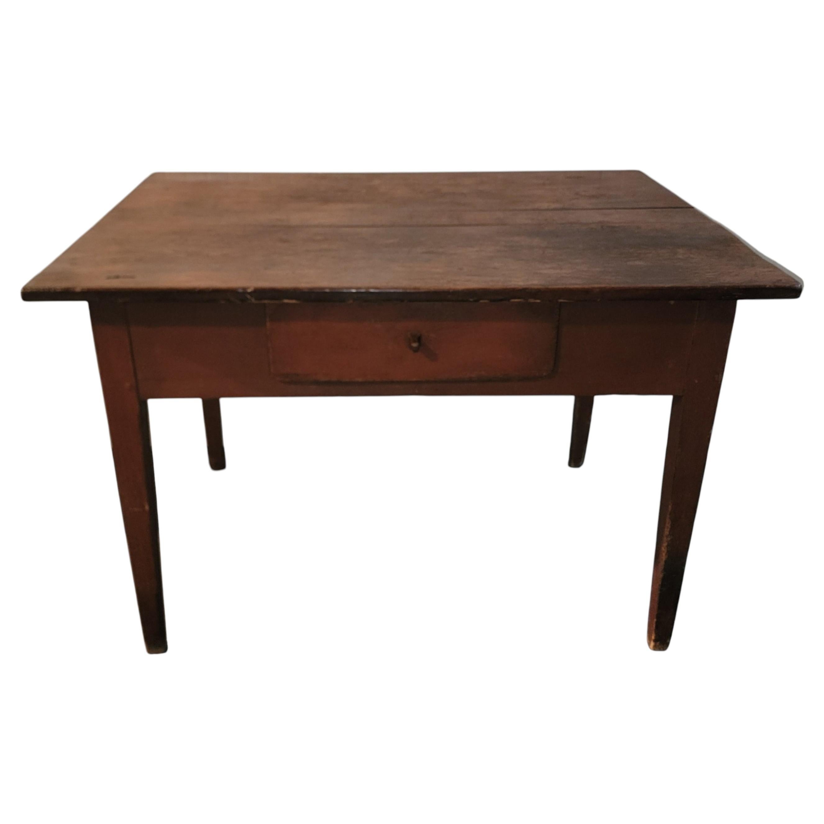 19thc Original Red Painted Farm Table W/ Scrub Top For Sale