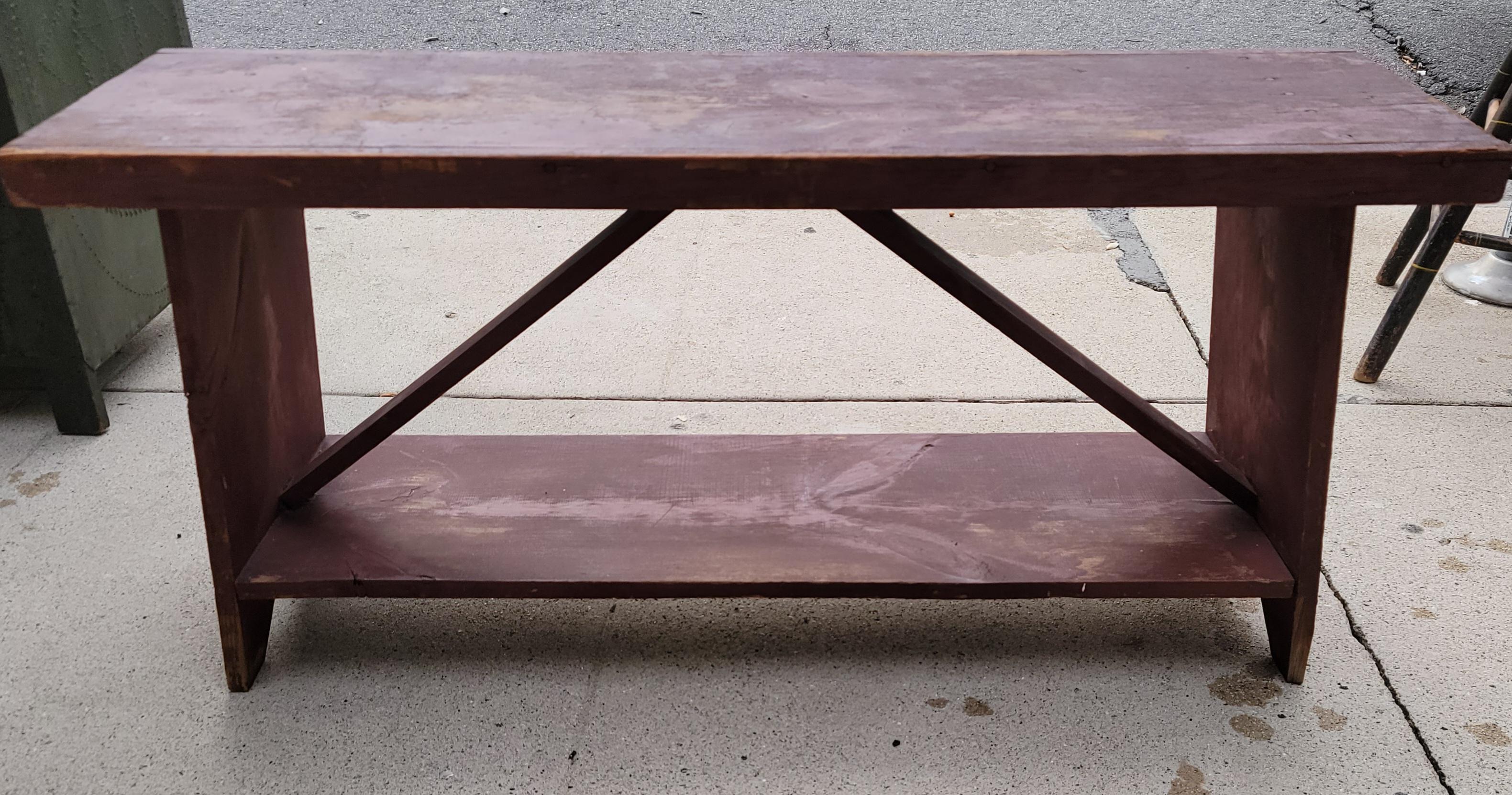 Adirondack 19thc Original Red Painted Farmhouse Bench For Sale