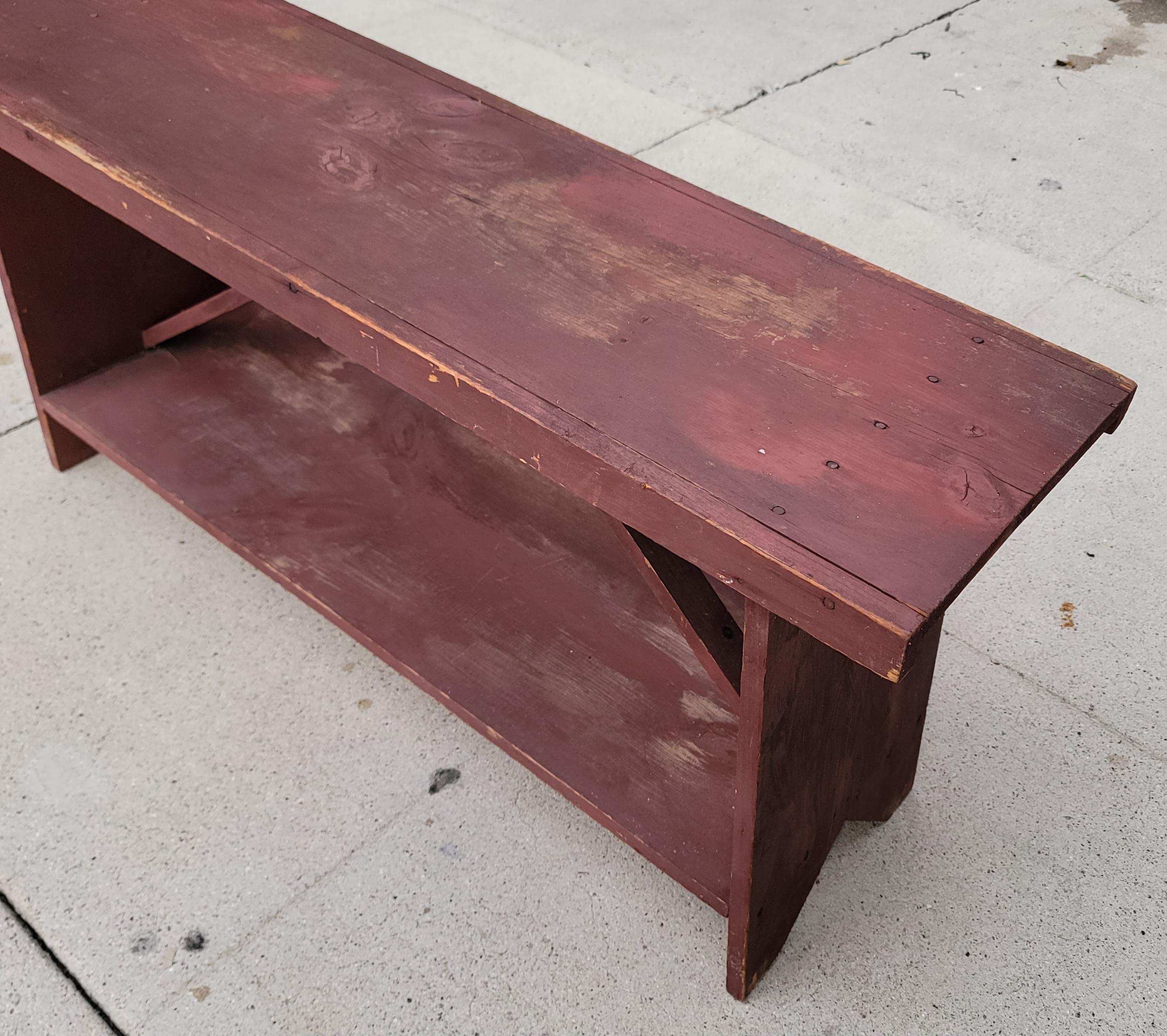 American 19thc Original Red Painted Farmhouse Bench