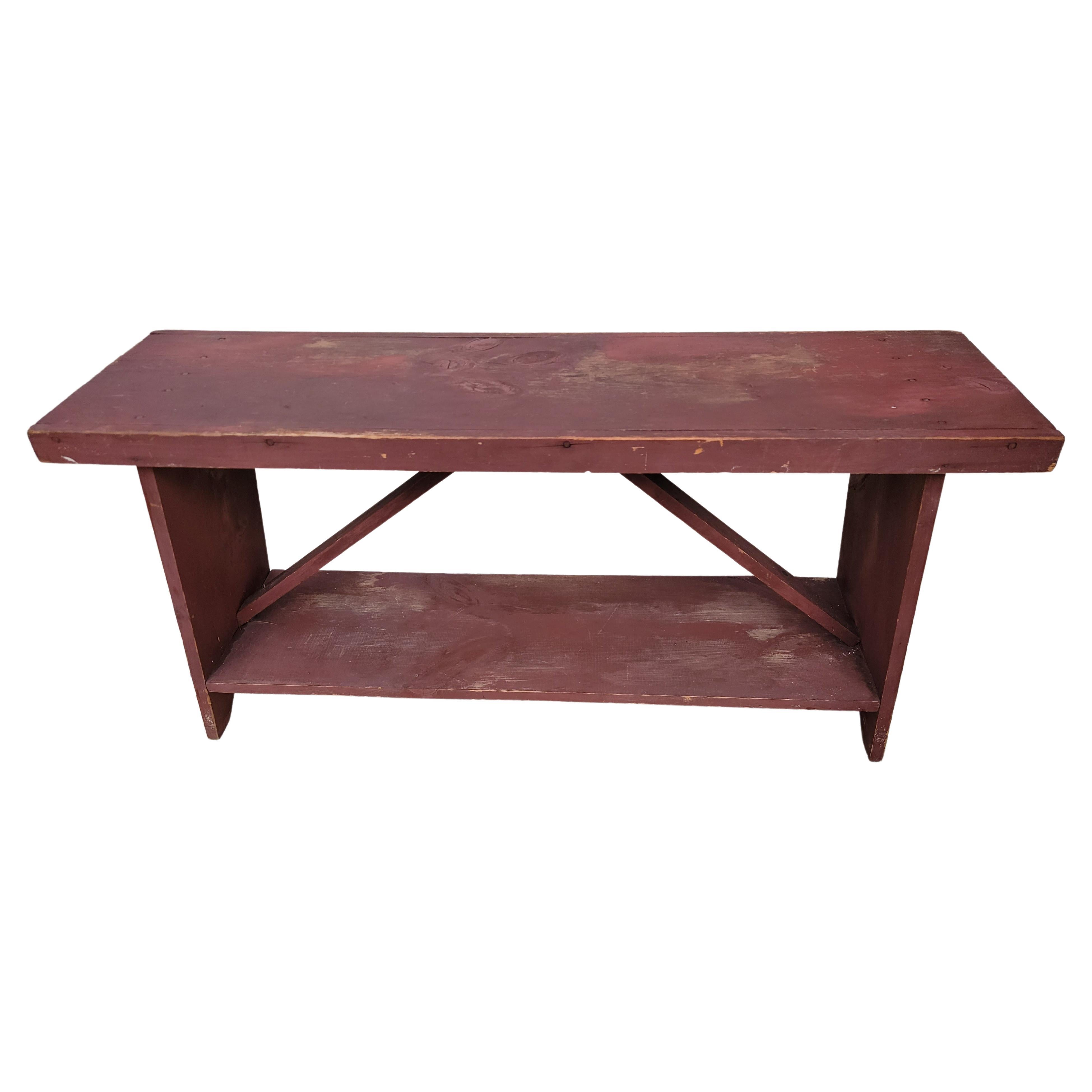 19thc Original Red Painted Farmhouse Bench For Sale