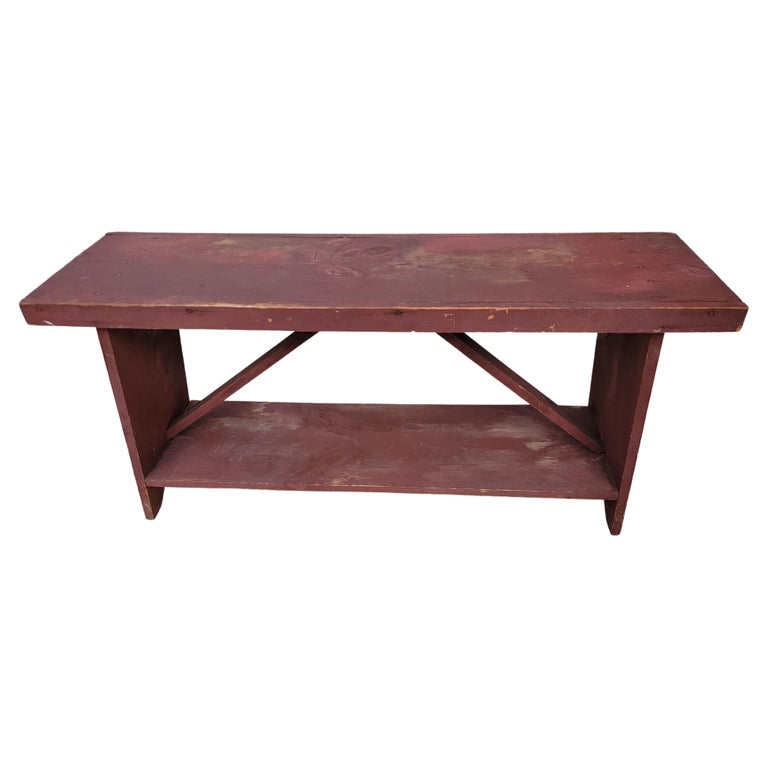 19thc Original Red Painted Farmhouse Bench For Sale