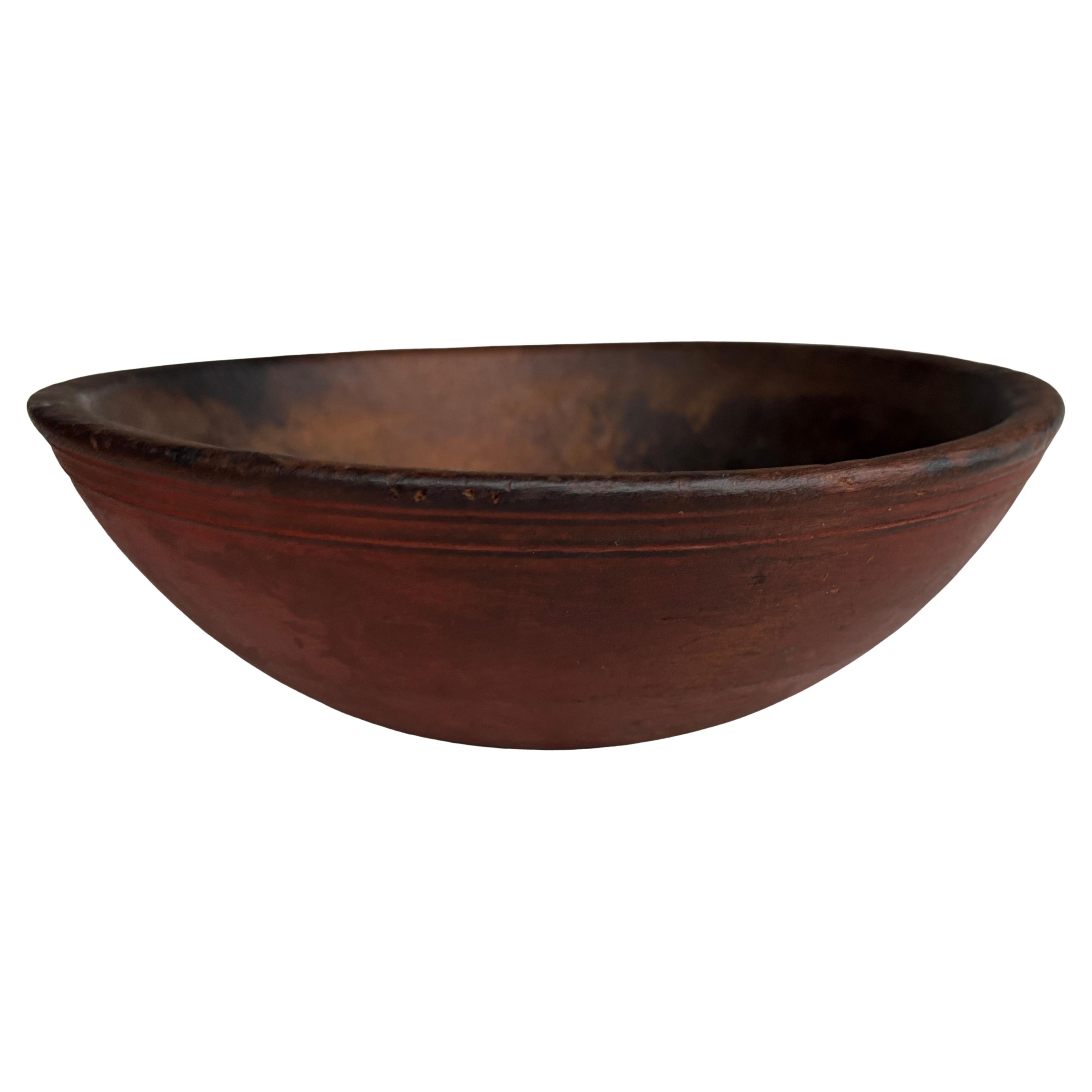 19thc Original Red Painted Hand Carved Wood Bowl