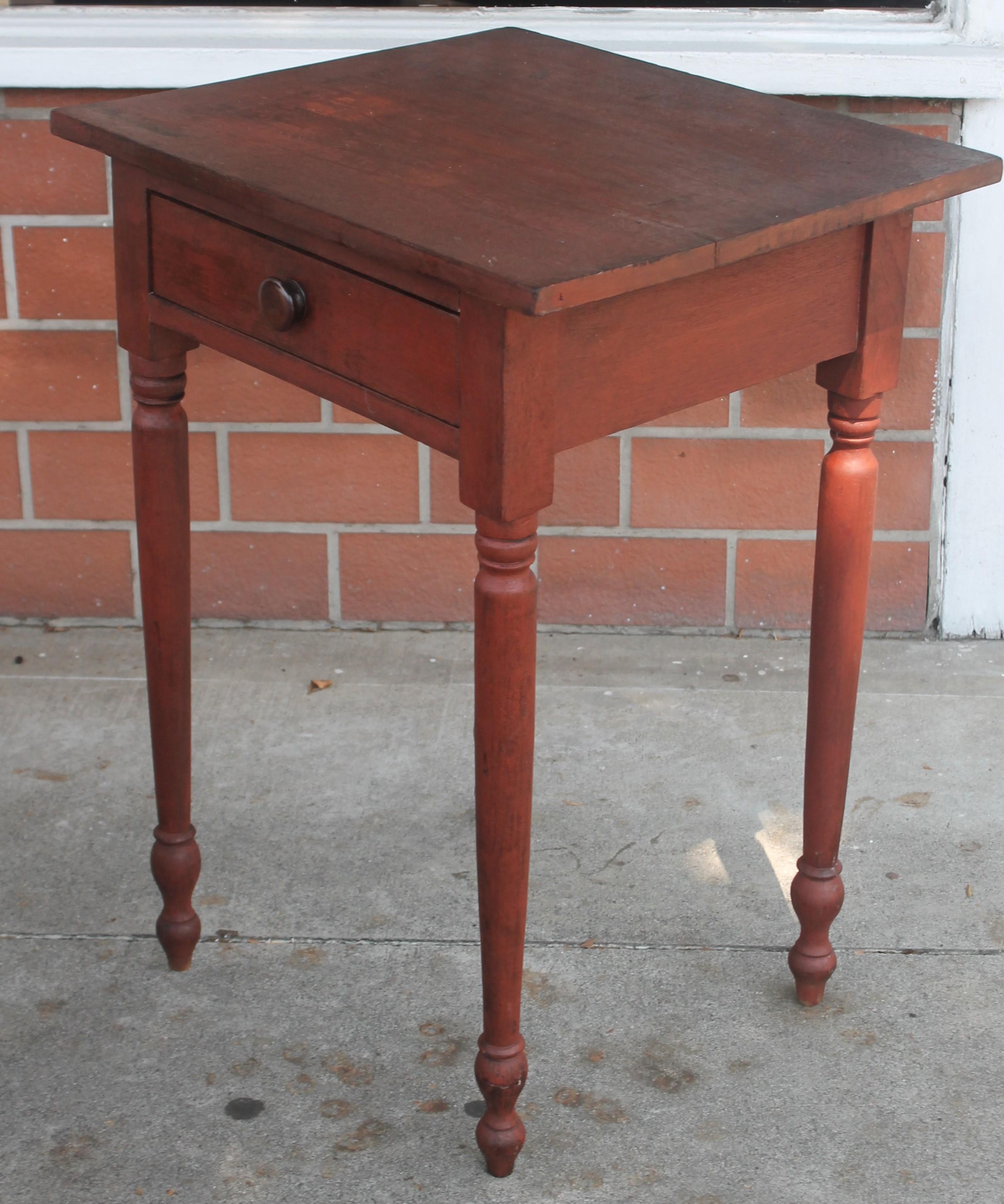 This fantastic Pennsylvania original red painted one drawer stand or side table is in fine condition and very sturdy. This side table was found in Lancaster County, Pennsylvania.