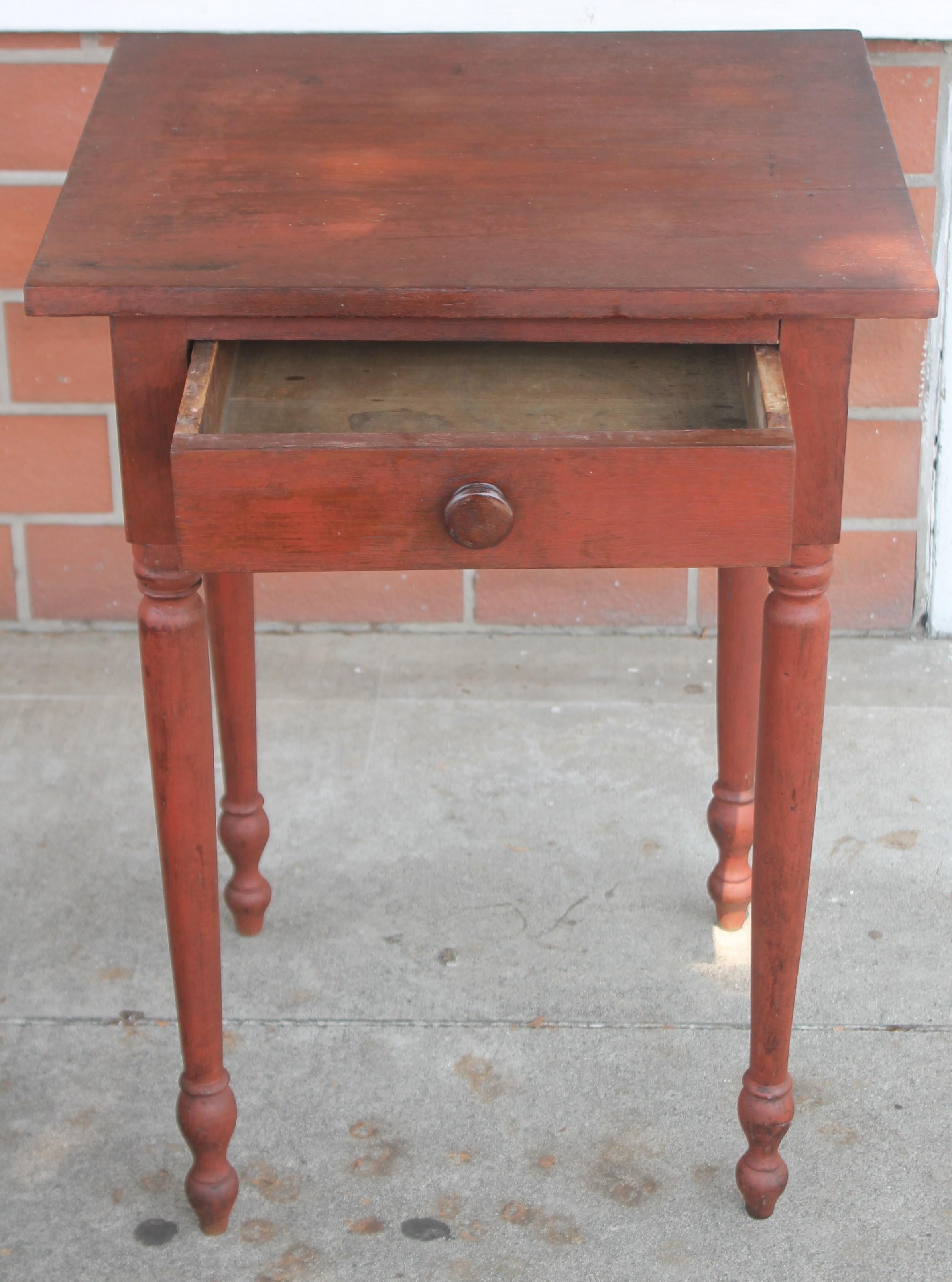 Hand-Crafted 19thc Original Red Painted One Drawer Stand