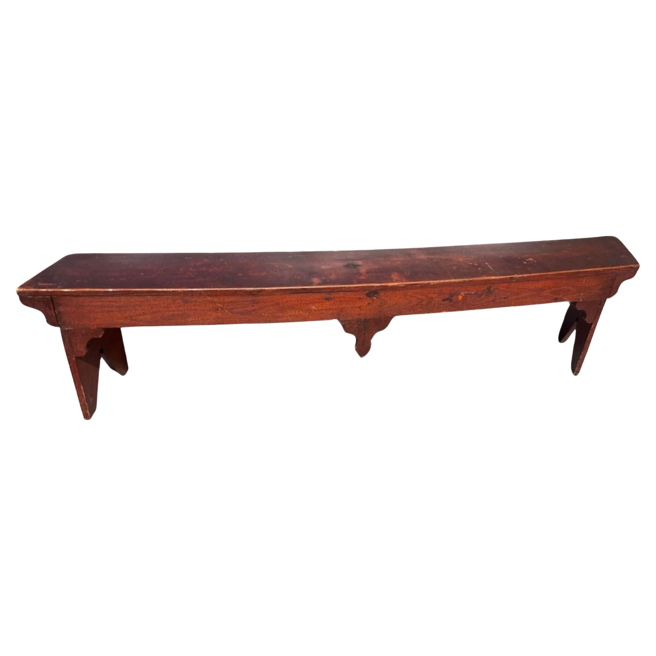 19Thc Original Red Painted Rounded Bench