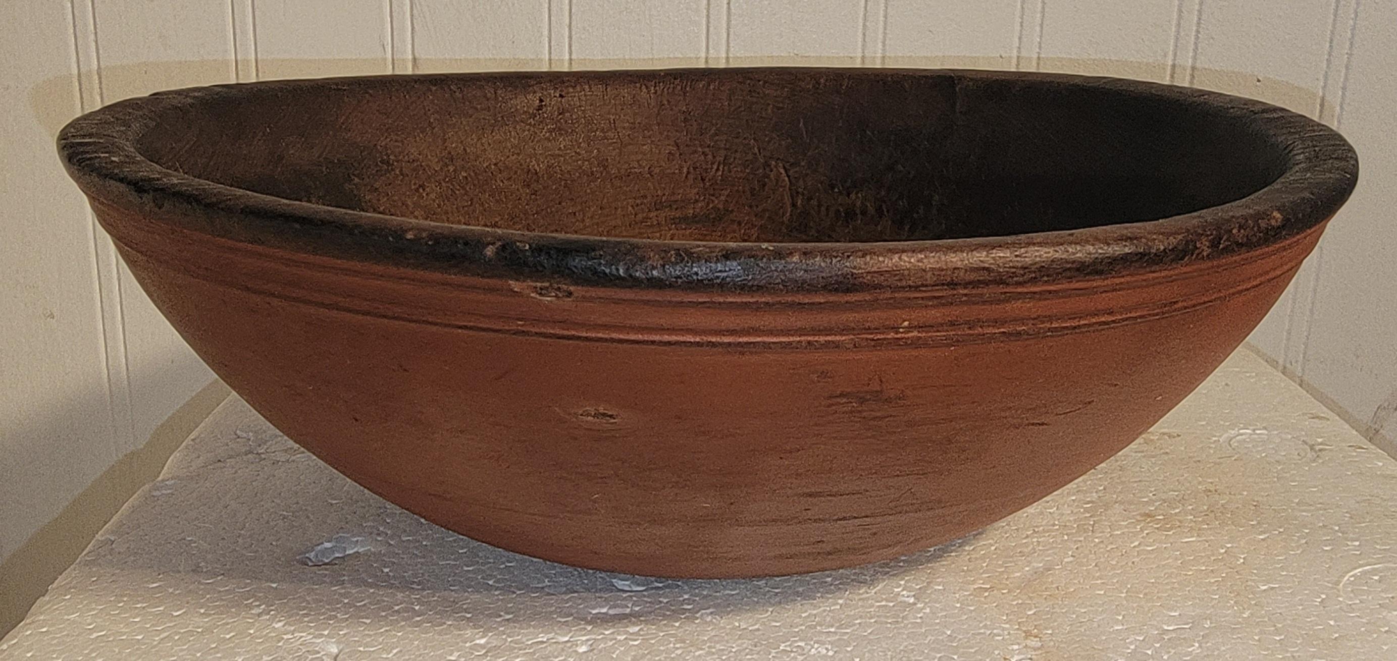 Folk Art 19Thc Original Red Painted Wood Bowl For Sale