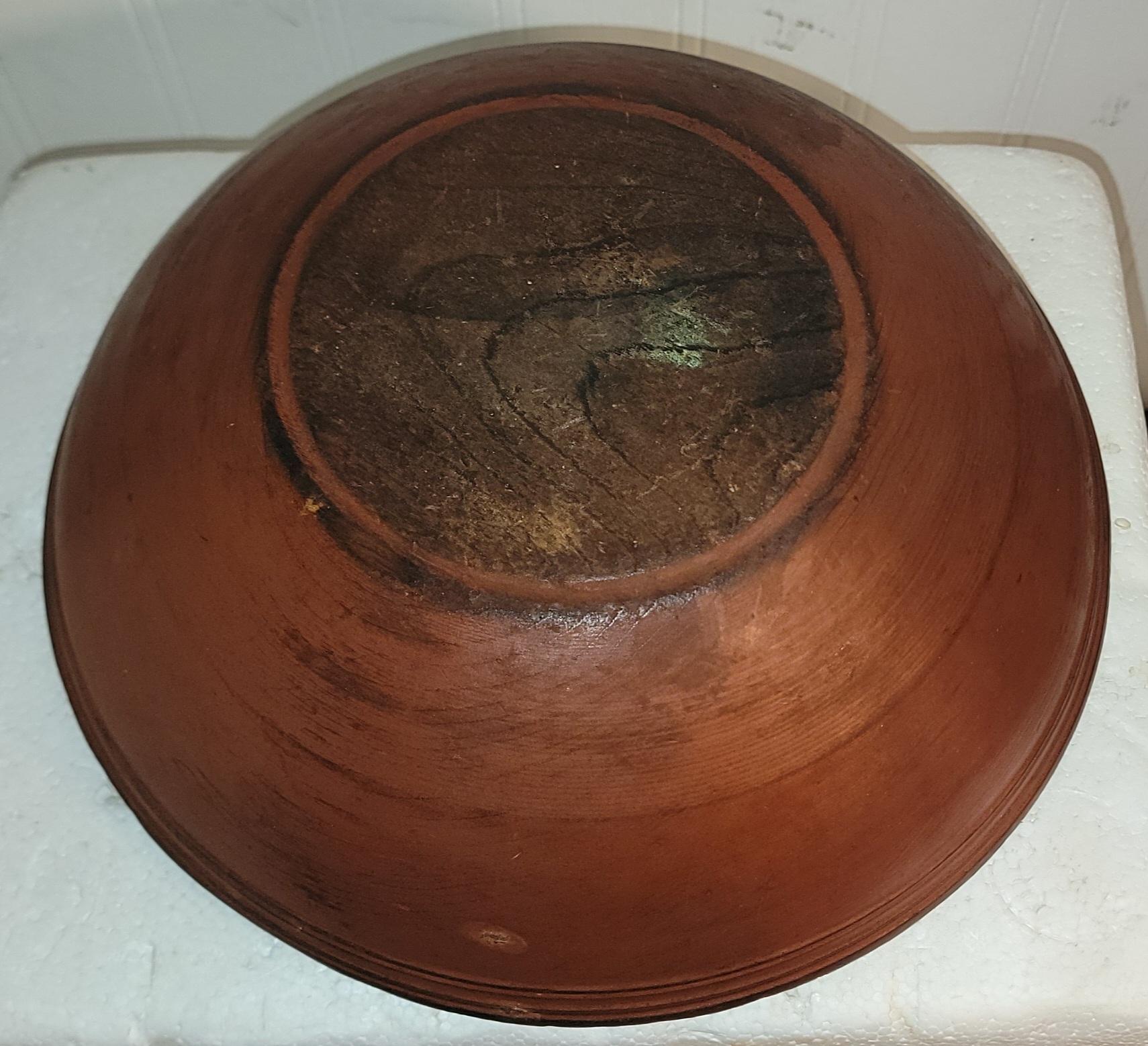 19Thc Original Red Painted Wood Bowl In Good Condition For Sale In Los Angeles, CA