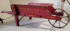 19thc Original Red Painted Wooden Wagon W/ Stenciling
