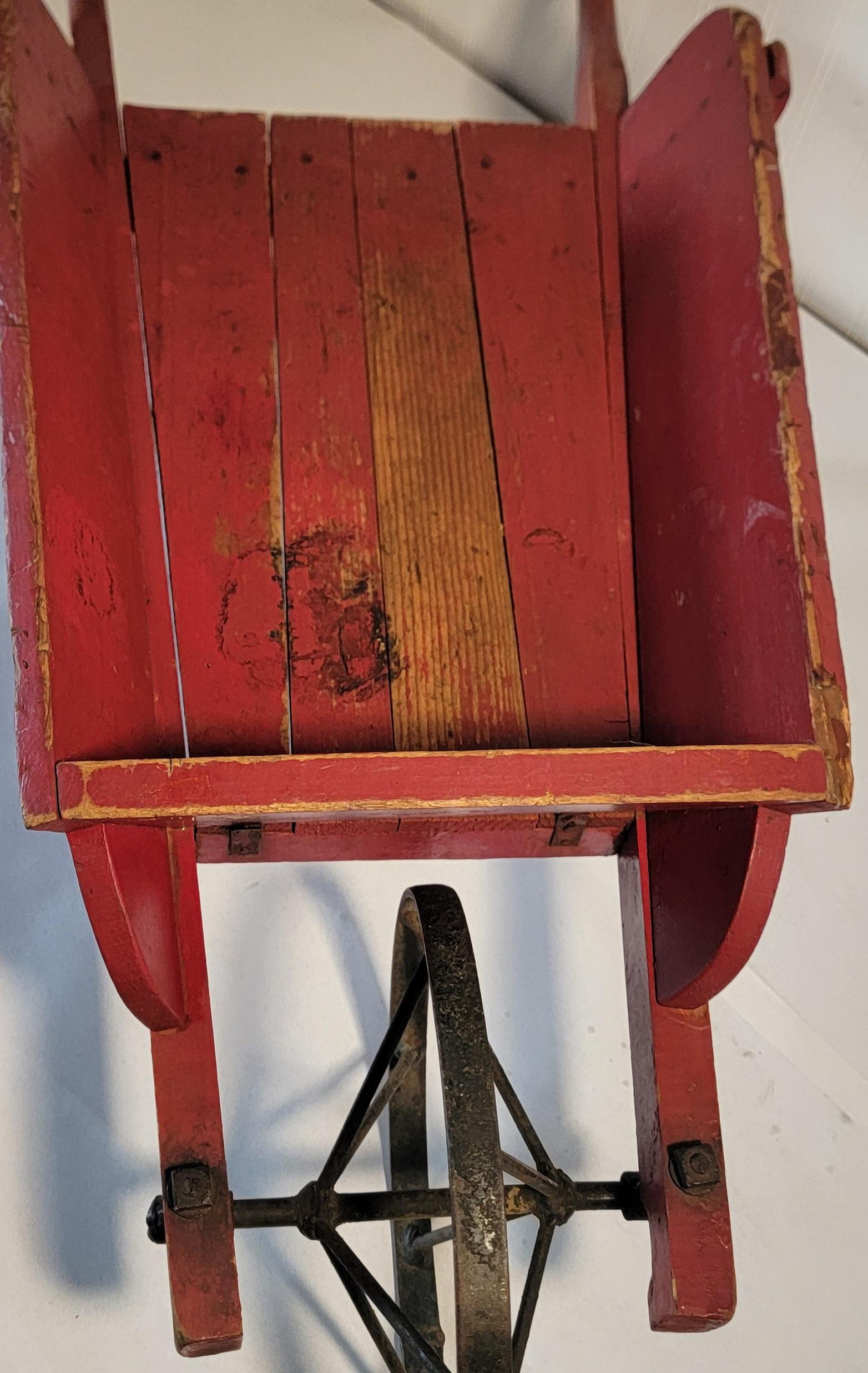 American 19thc Original Red Painted Wooden Wagon W/ Stenciling For Sale