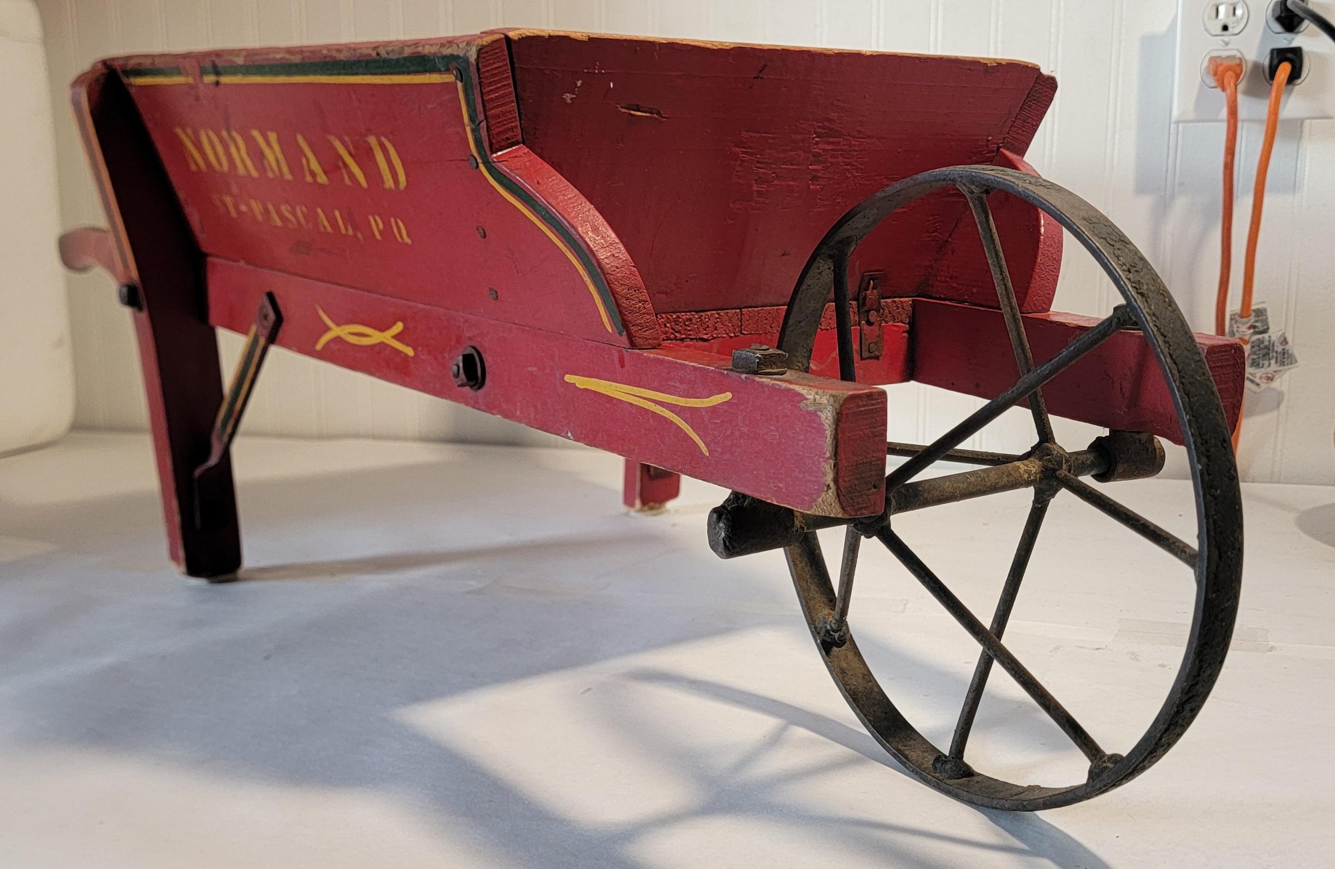 Hand-Carved 19thc Original Red Painted Wooden Wagon W/ Stenciling For Sale
