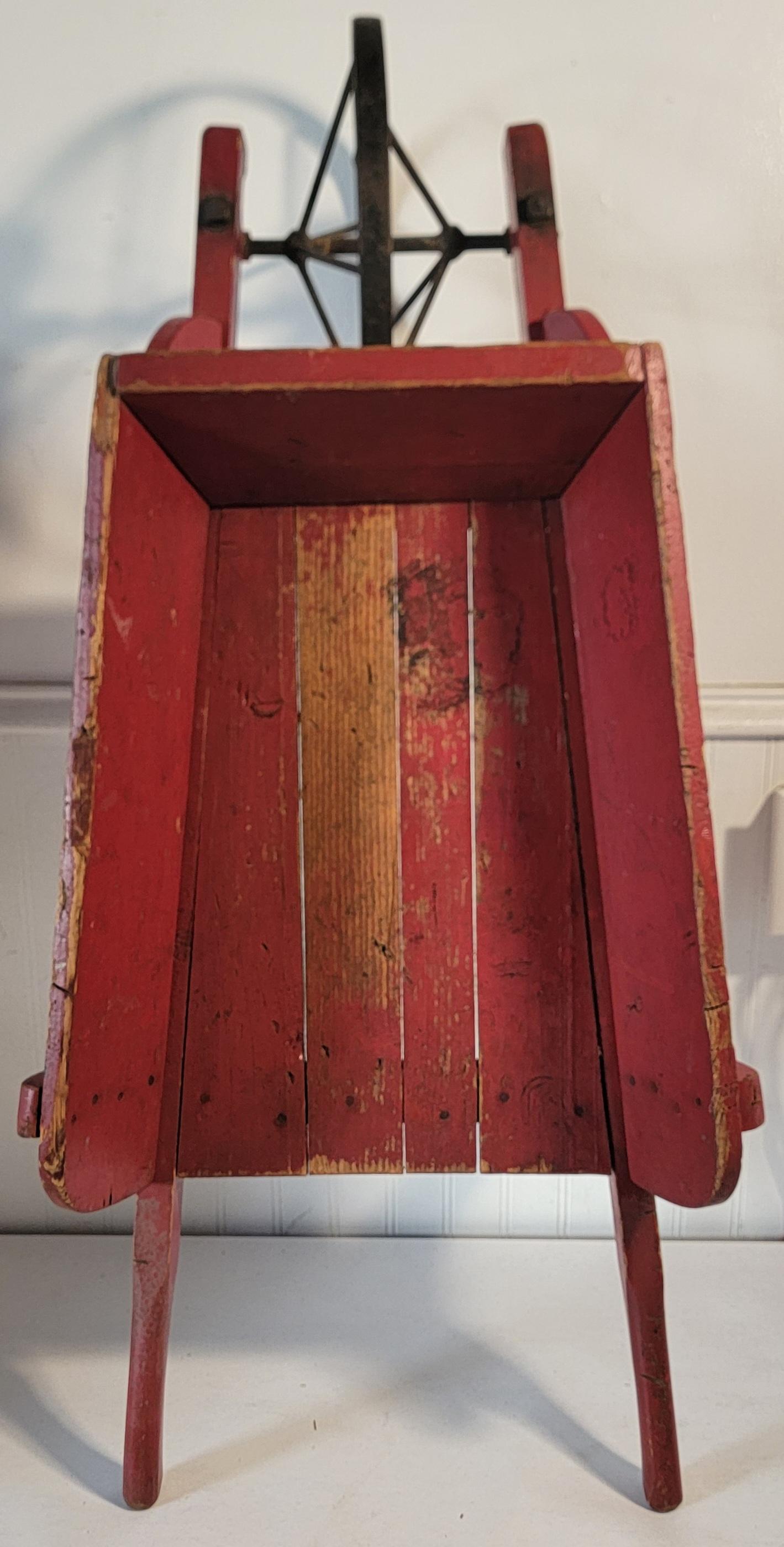 19thc Original Red Painted Wooden Wagon W/ Stenciling In Good Condition For Sale In Los Angeles, CA