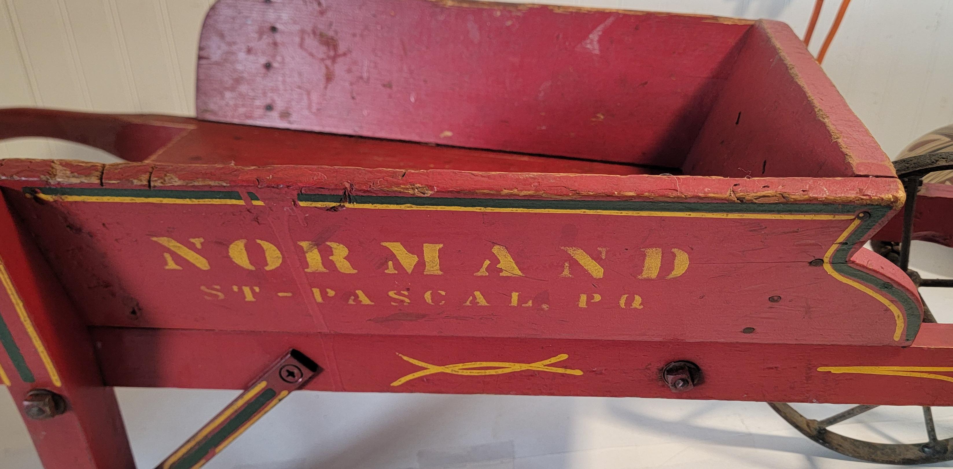 19th Century 19thc Original Red Painted Wooden Wagon W/ Stenciling For Sale