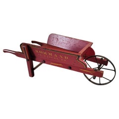 19thc Original Red Painted Wooden Wagon W/ Stenciling