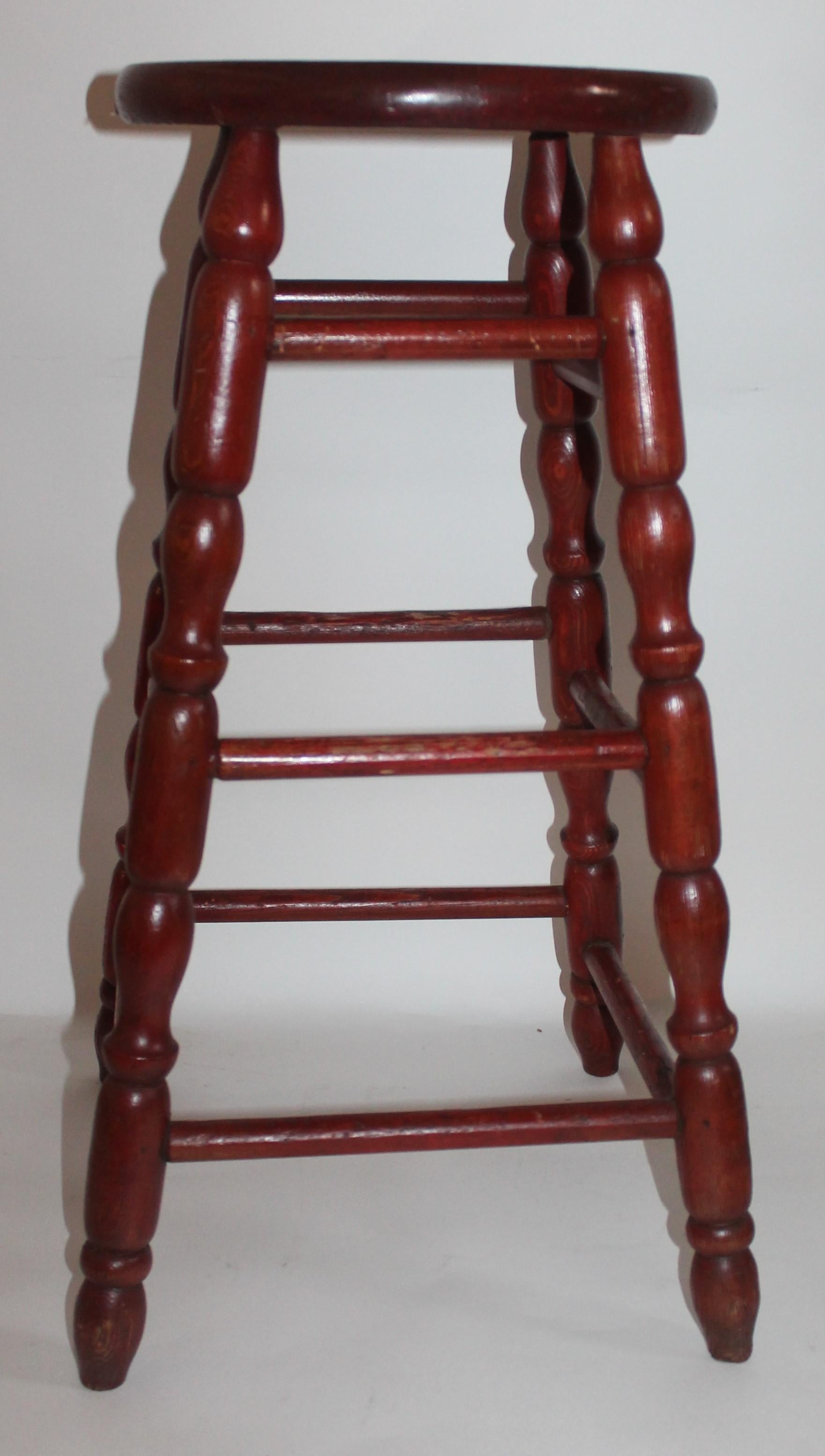 Adirondack 19th Century Original Red Surface Bar Stool from Pennsylvania