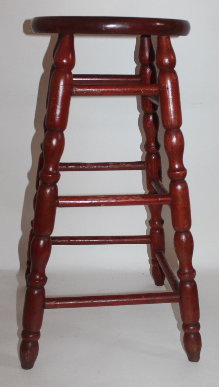 Adirondack 19th Century Original Red Surface Bar Stool from Pennsylvania For Sale