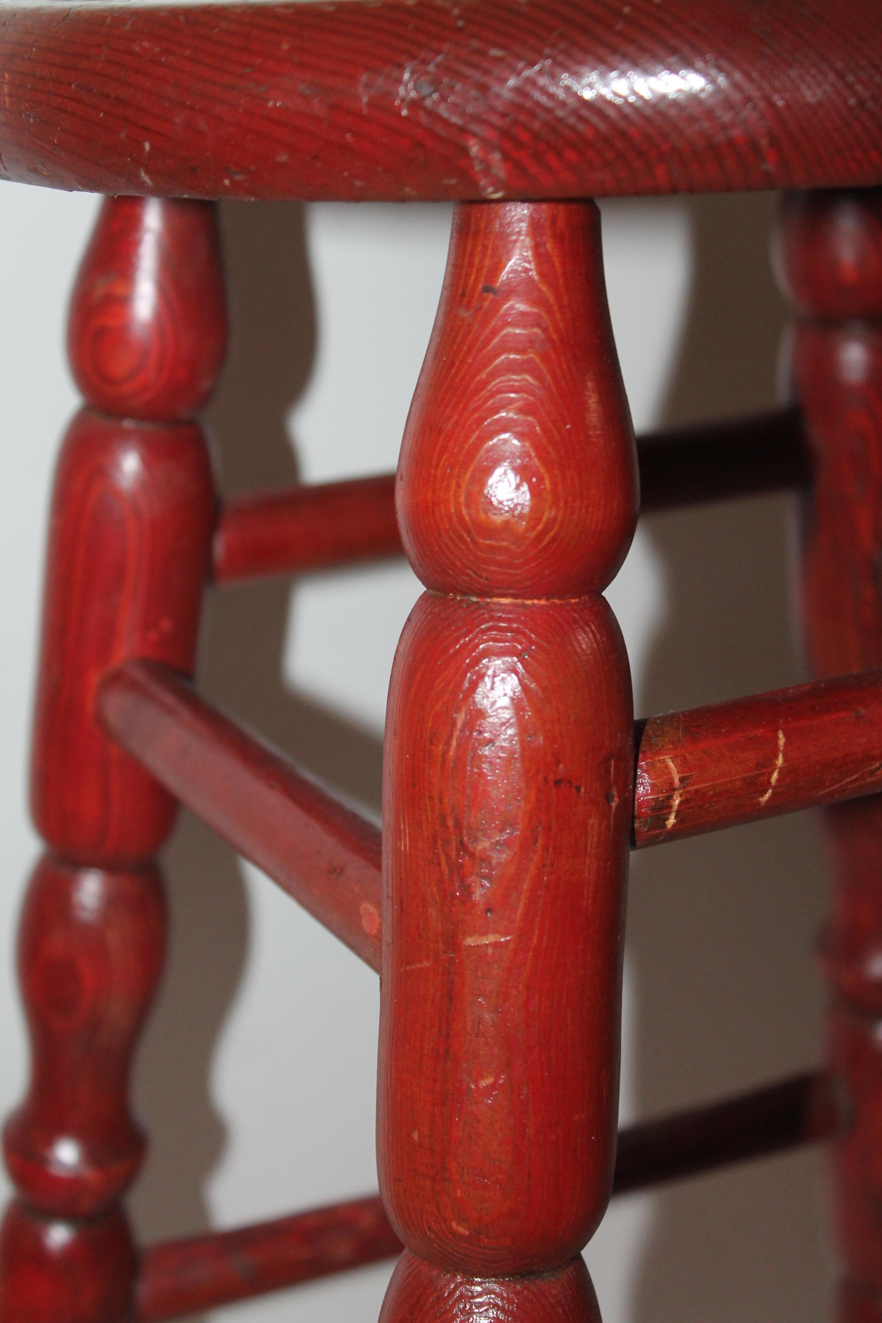 American 19th Century Original Red Surface Bar Stool from Pennsylvania