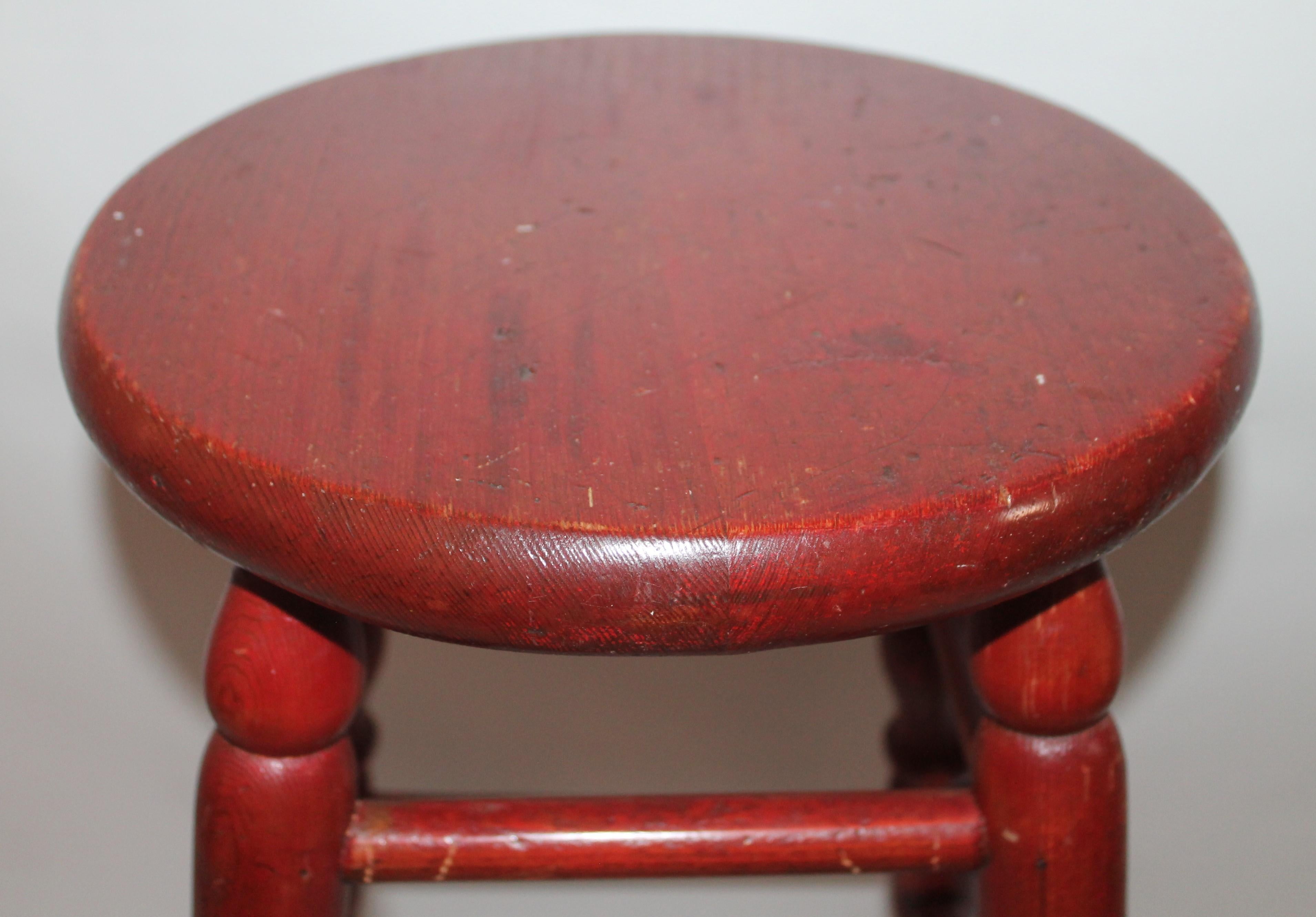 Hand-Crafted 19th Century Original Red Surface Bar Stool from Pennsylvania