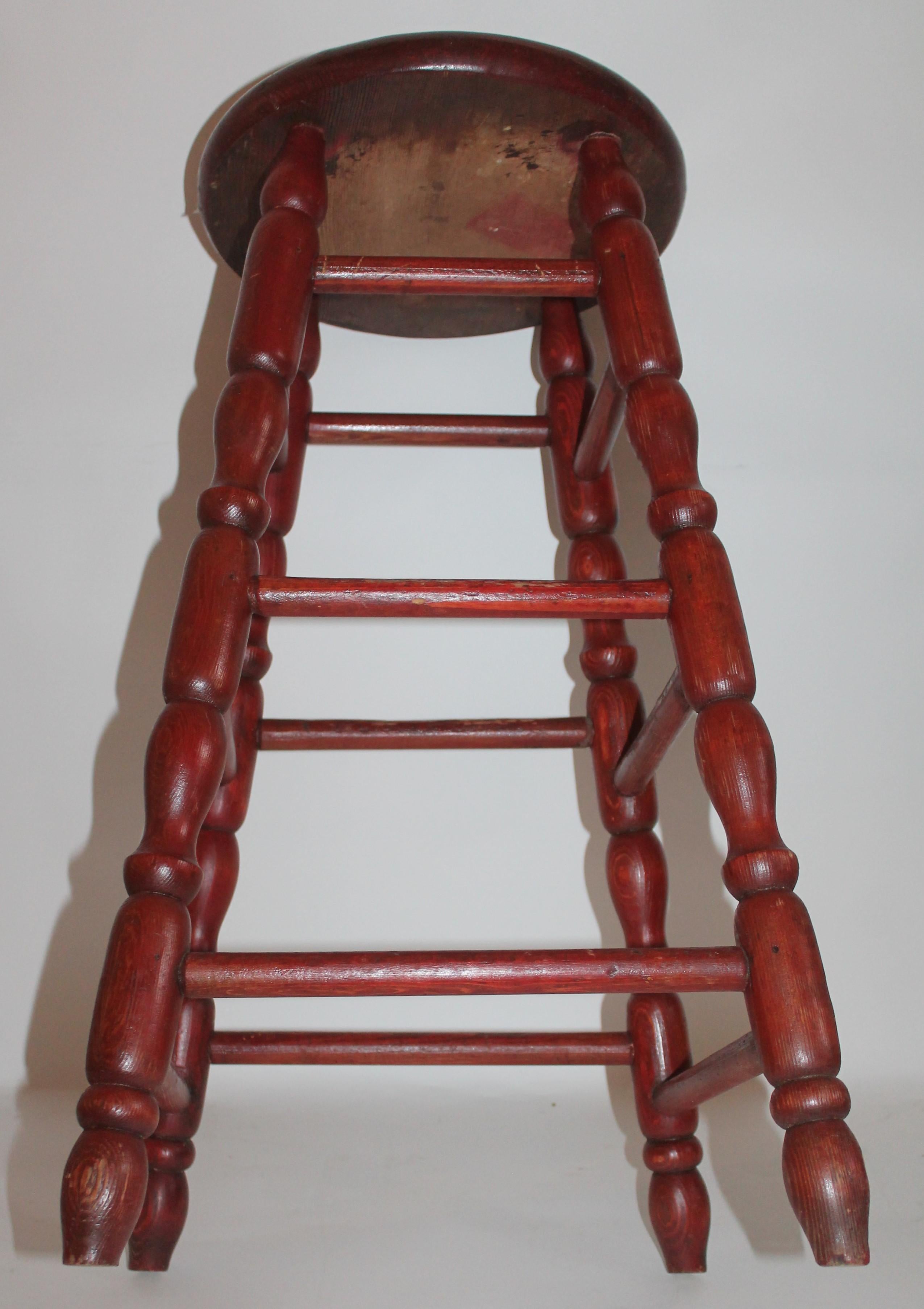19th Century Original Red Surface Bar Stool from Pennsylvania 1