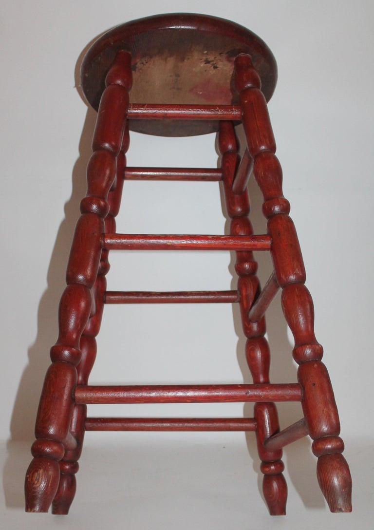 19th Century Original Red Surface Bar Stool from Pennsylvania For Sale 1