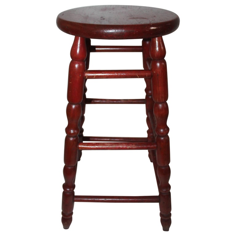 19th Century Original Red Surface Bar Stool from Pennsylvania For Sale