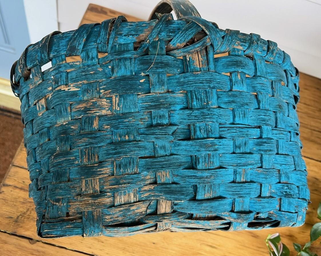 American 19Thc Original Robin Egg Blue Basket For Sale