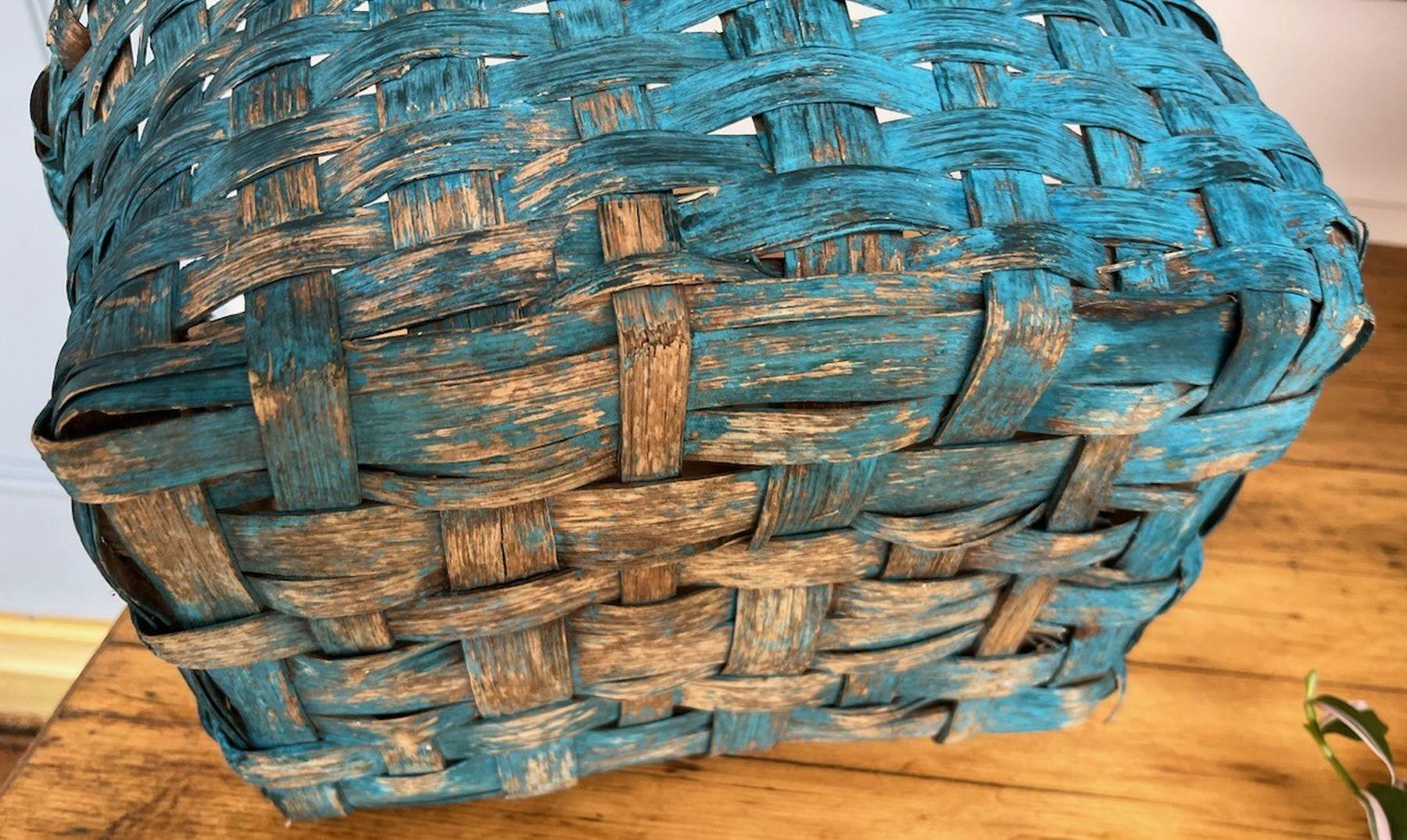 19th Century 19Thc Original Robin Egg Blue Basket For Sale