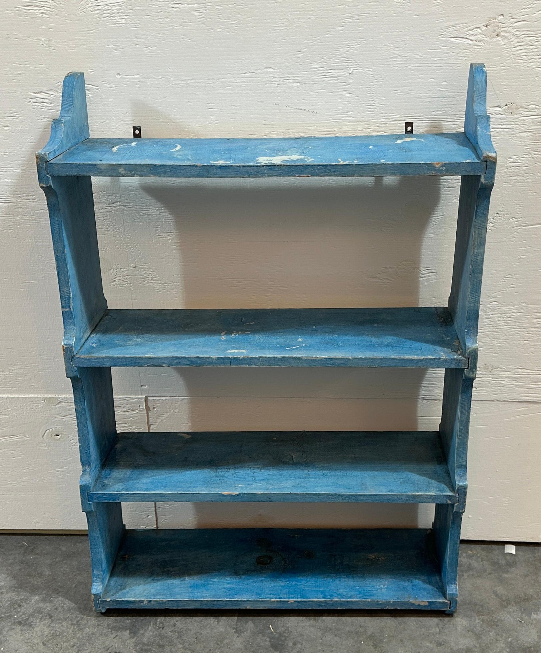 Hand-Crafted 19Thc Original Robin Egg Blue Hanging Shelf For Sale