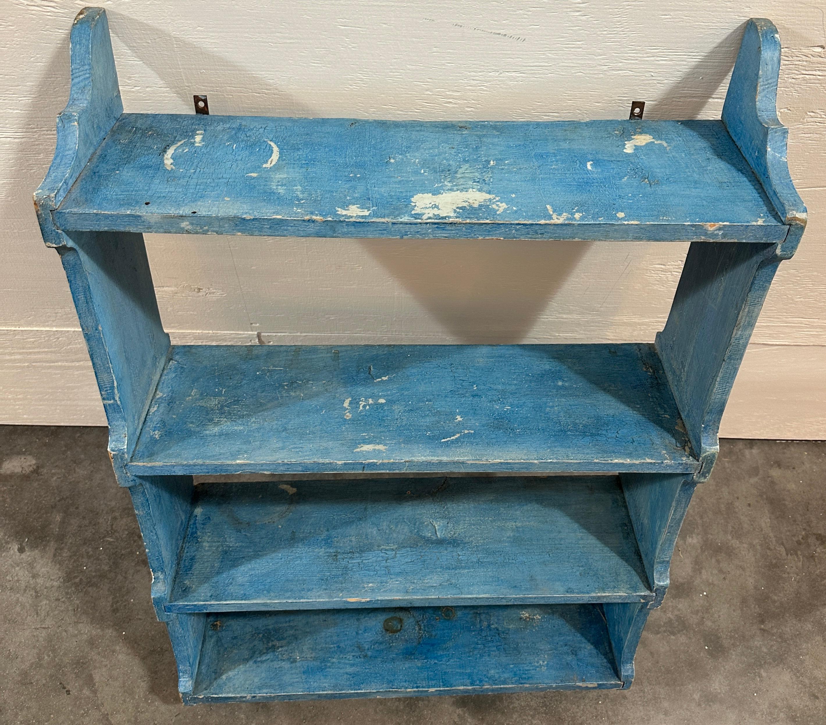 19th Century 19Thc Original Robin Egg Blue Hanging Shelf For Sale