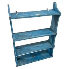 Antique 19Thc Original Robin Egg Blue Hanging Shelf