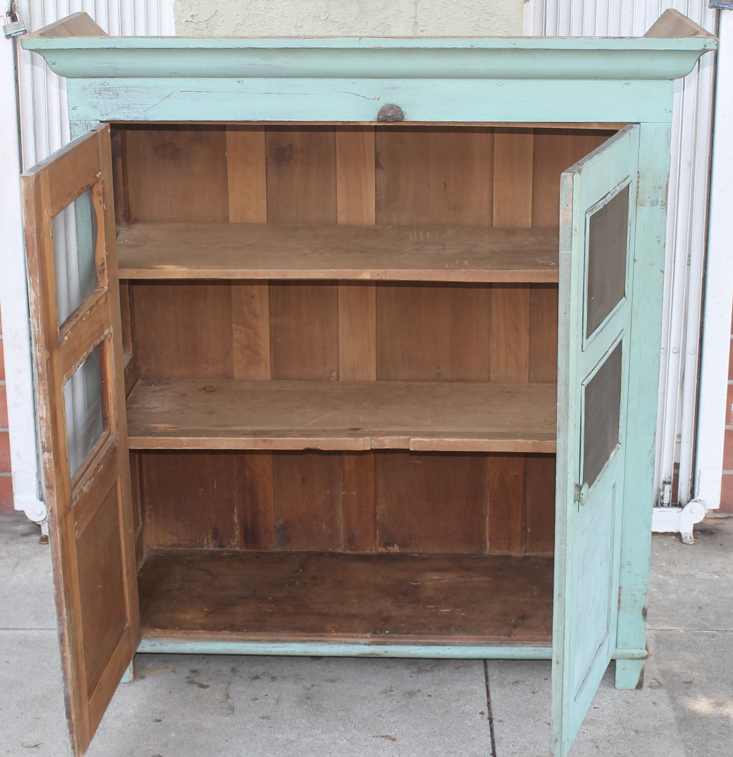 American 19thc Original Robin Egg Blue Pie Safe