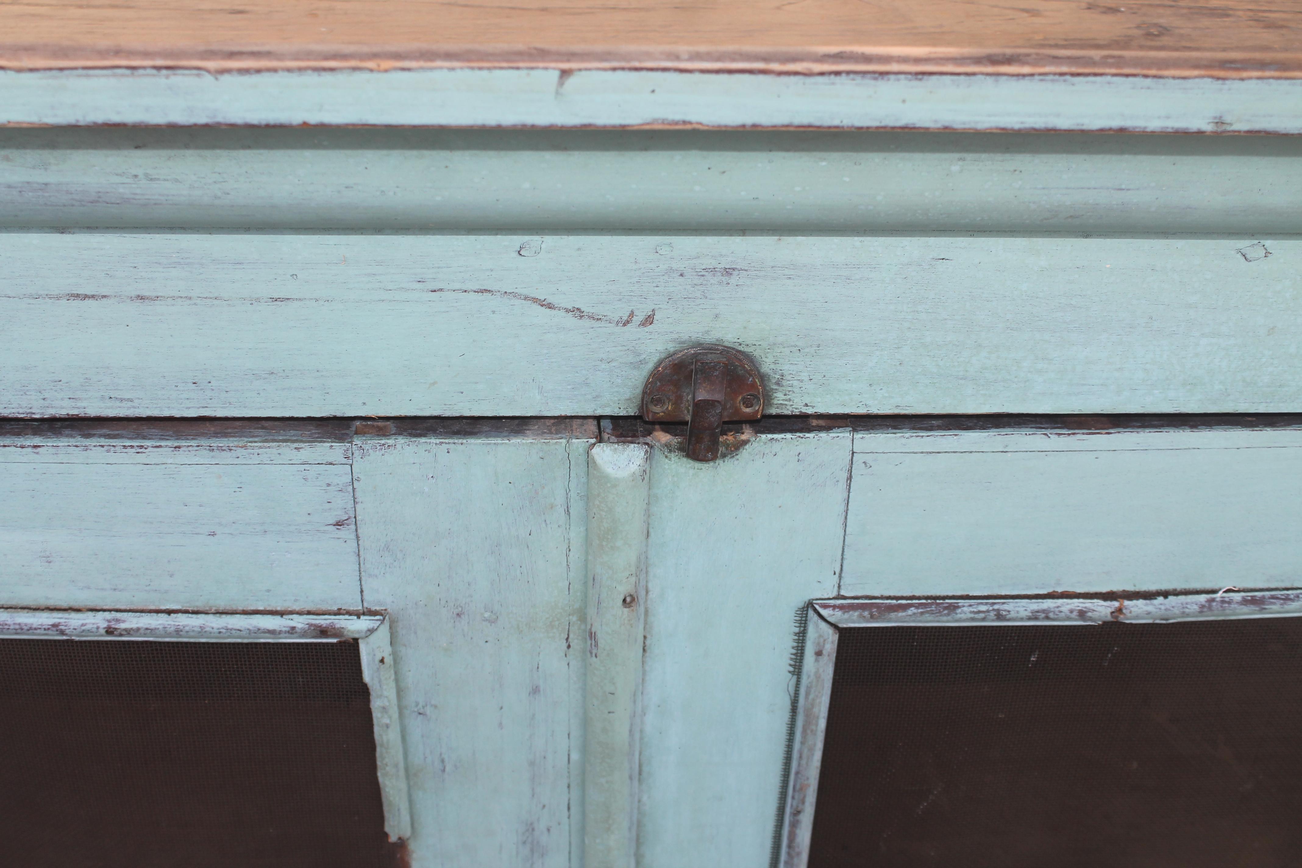 Hand-Crafted 19thc Original Robin Egg Blue Pie Safe