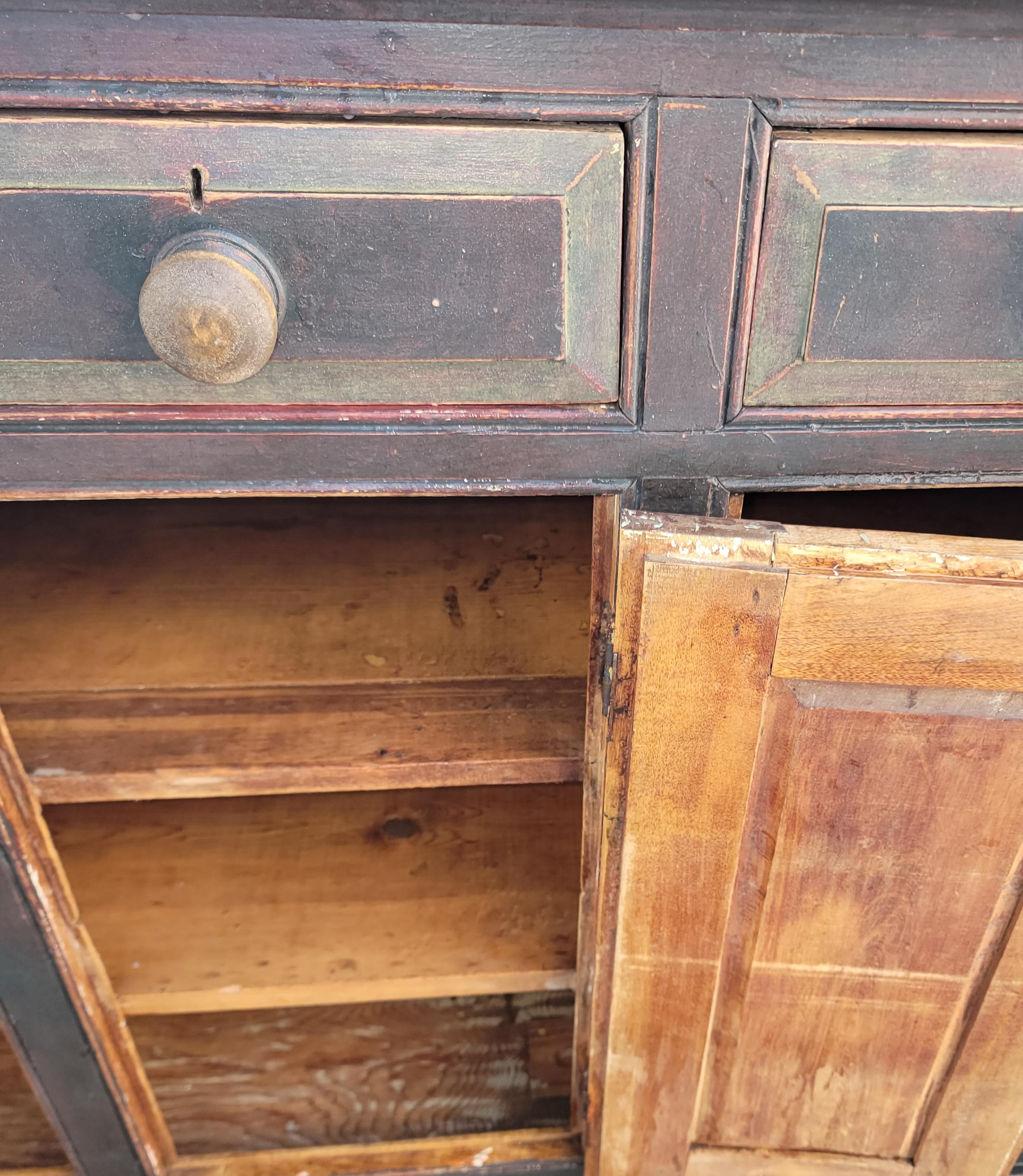 Hand-Crafted 19Thc Original Sage Green Painted Cabinet For Sale