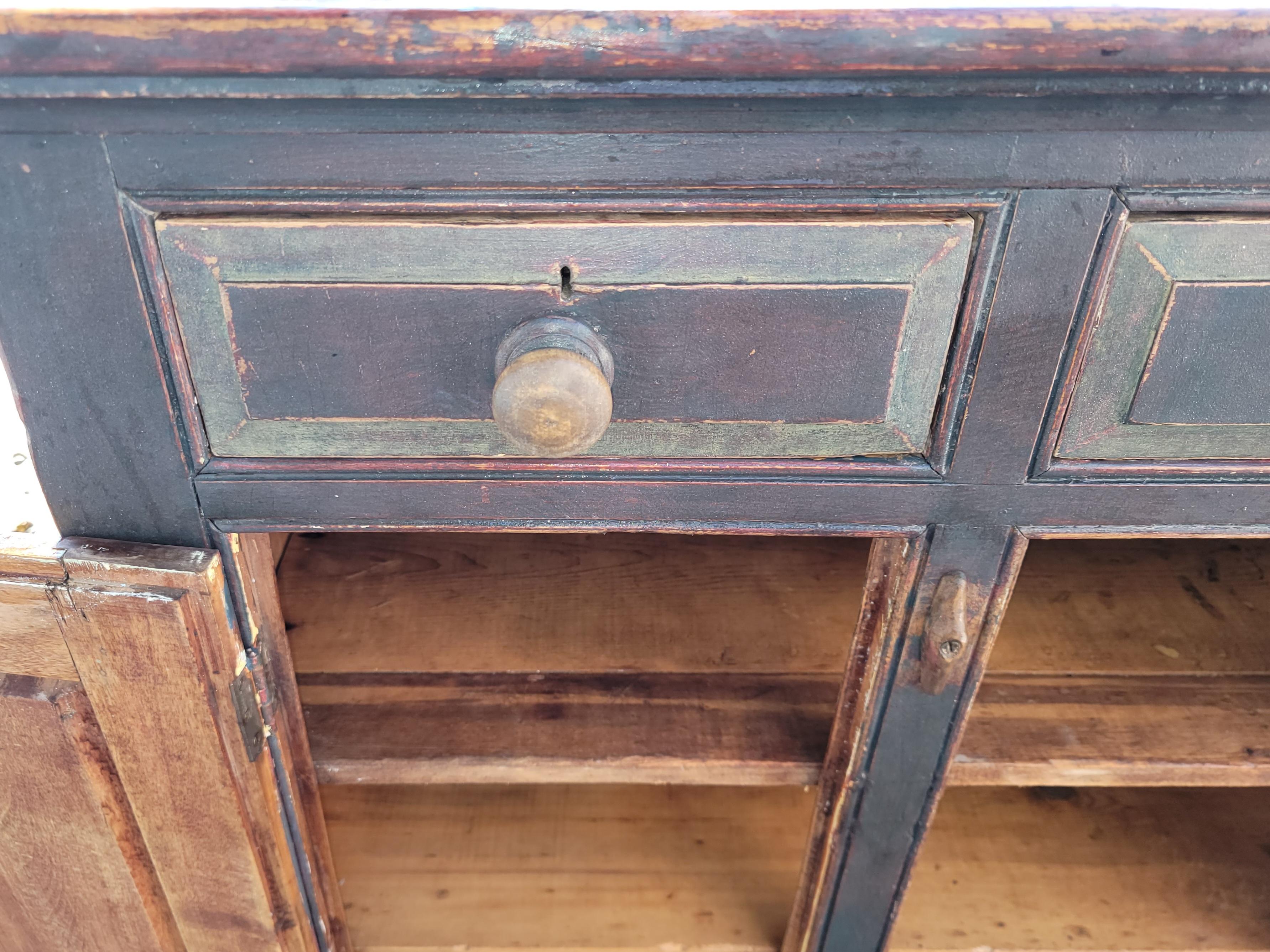 19Thc Original Sage Green Painted Cabinet In Good Condition For Sale In Los Angeles, CA