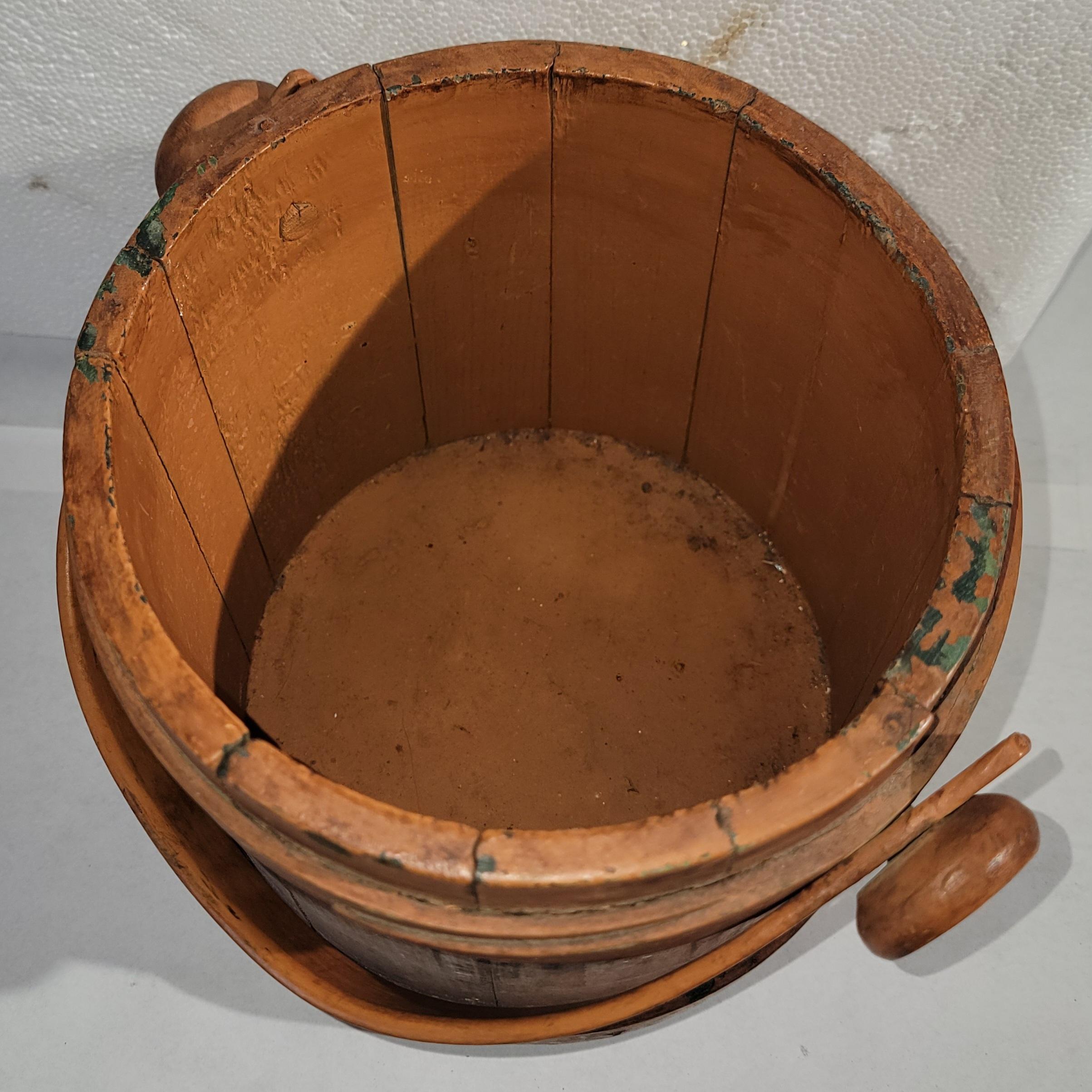 Hand-Crafted 19Thc Original Salmon Over Green Painted Furkin/Bucket For Sale