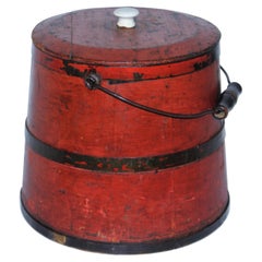 19thc Original Salmon Painted Bucket with Lid