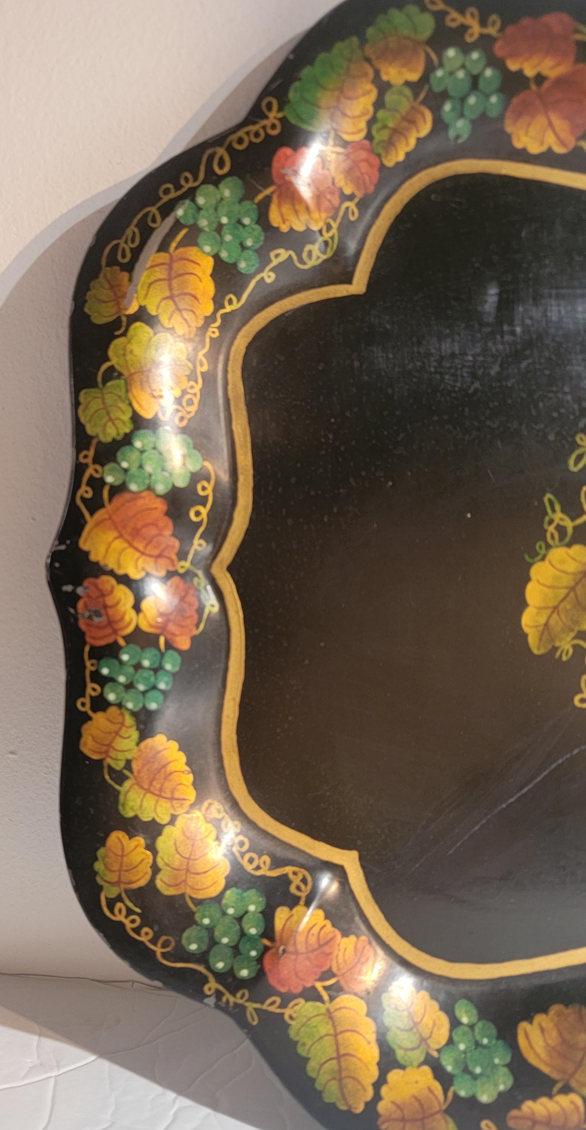 Hand-Painted 19th C Original Stencil Fruit Metal Tray For Sale