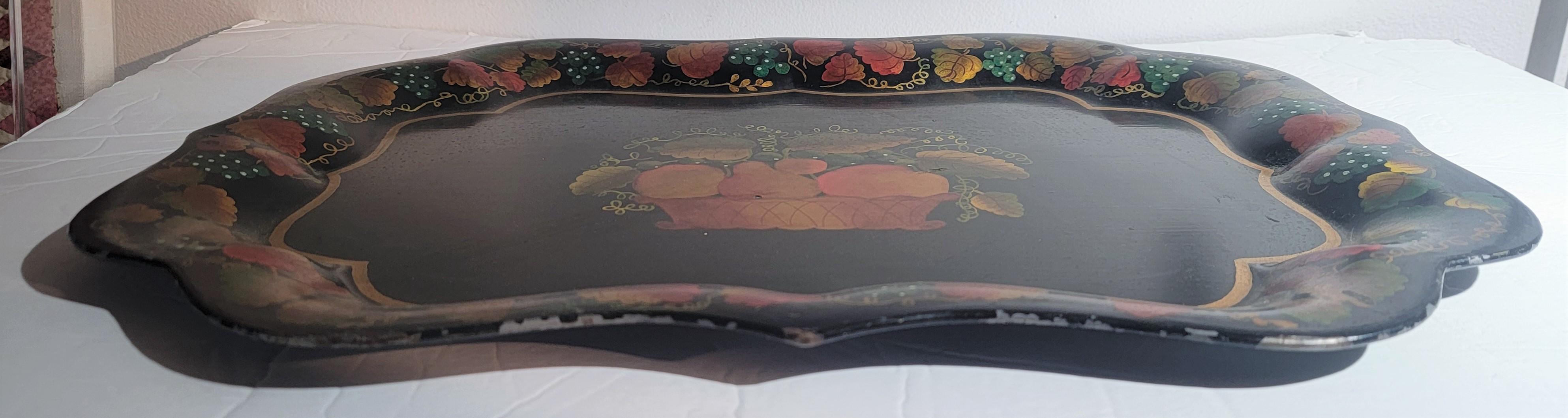 Late 19th Century 19th C Original Stencil Fruit Metal Tray For Sale