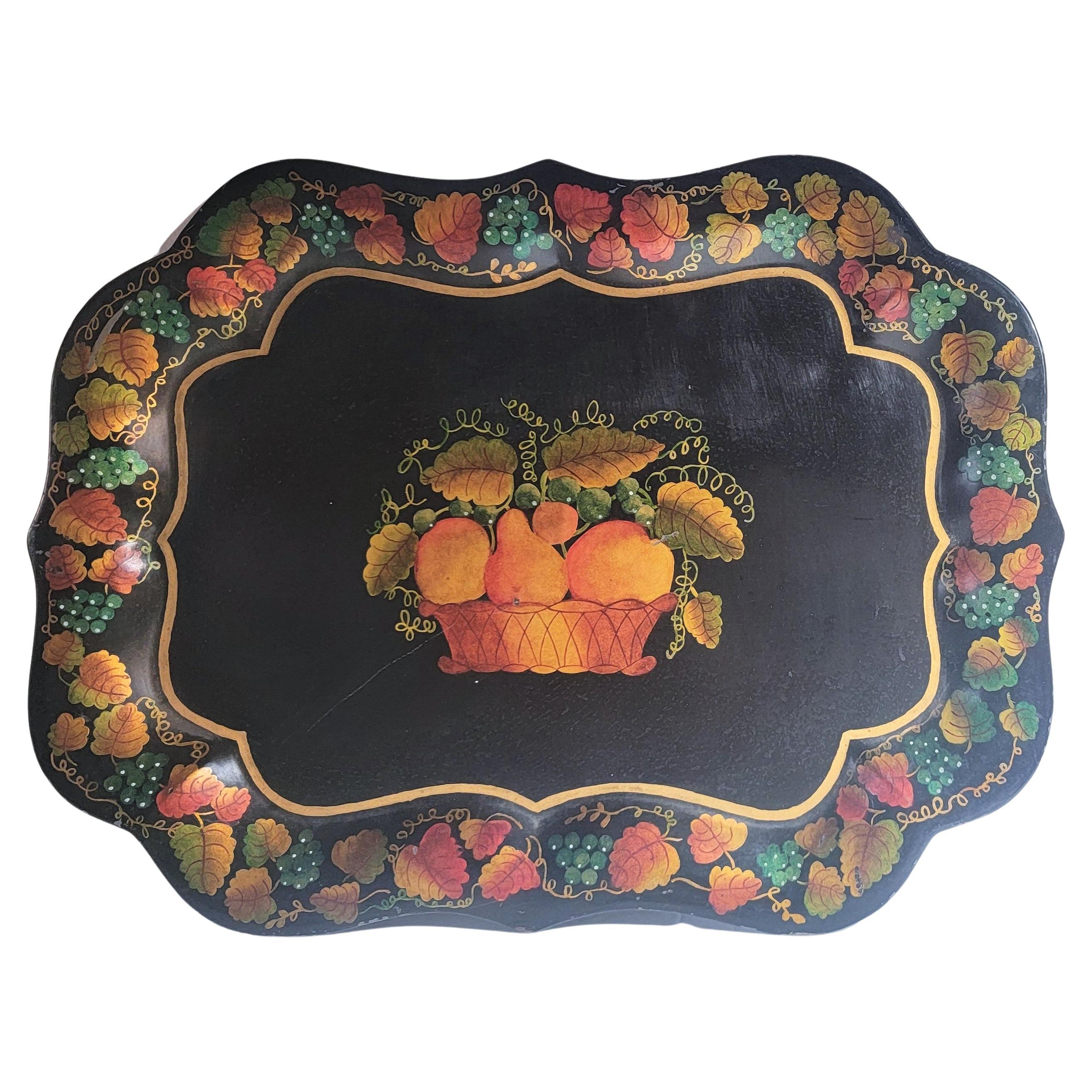 19th C Original Stencil Fruit Metal Tray