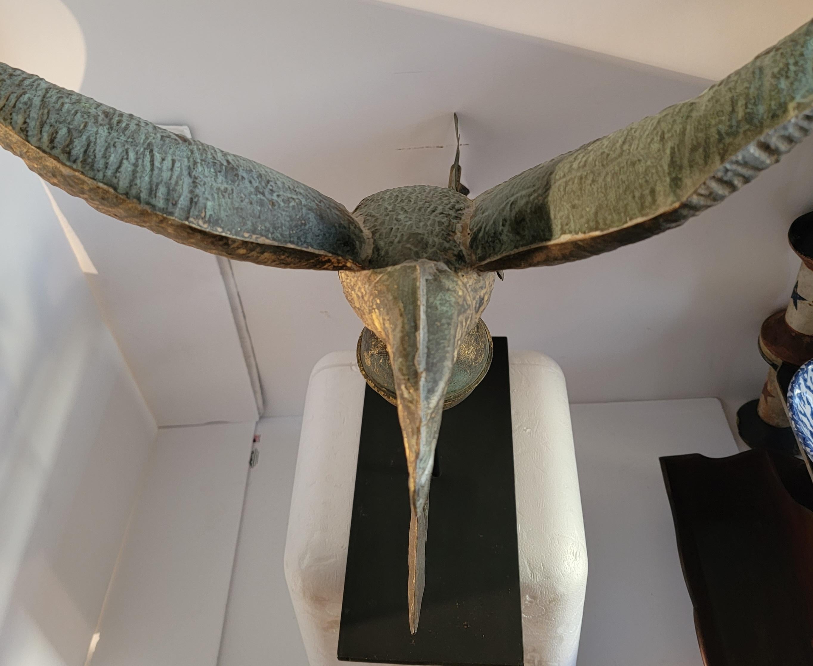 Copper 19th C Original Surface Eagle Weather Vane on Stand For Sale