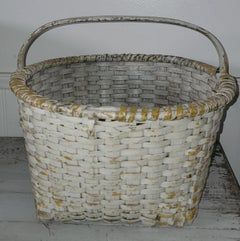 19thc Original White Paint Over Mustard Basket