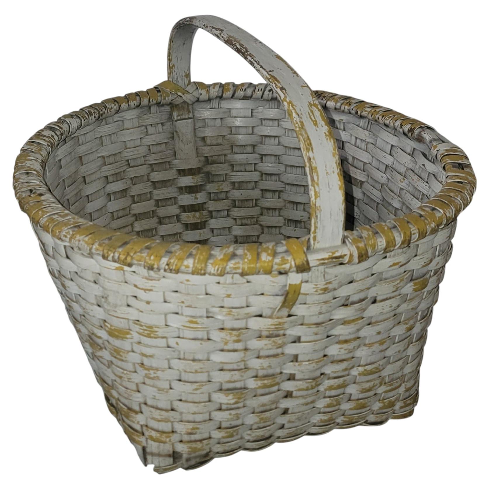 19thc Original White Paint Over Mustard Basket