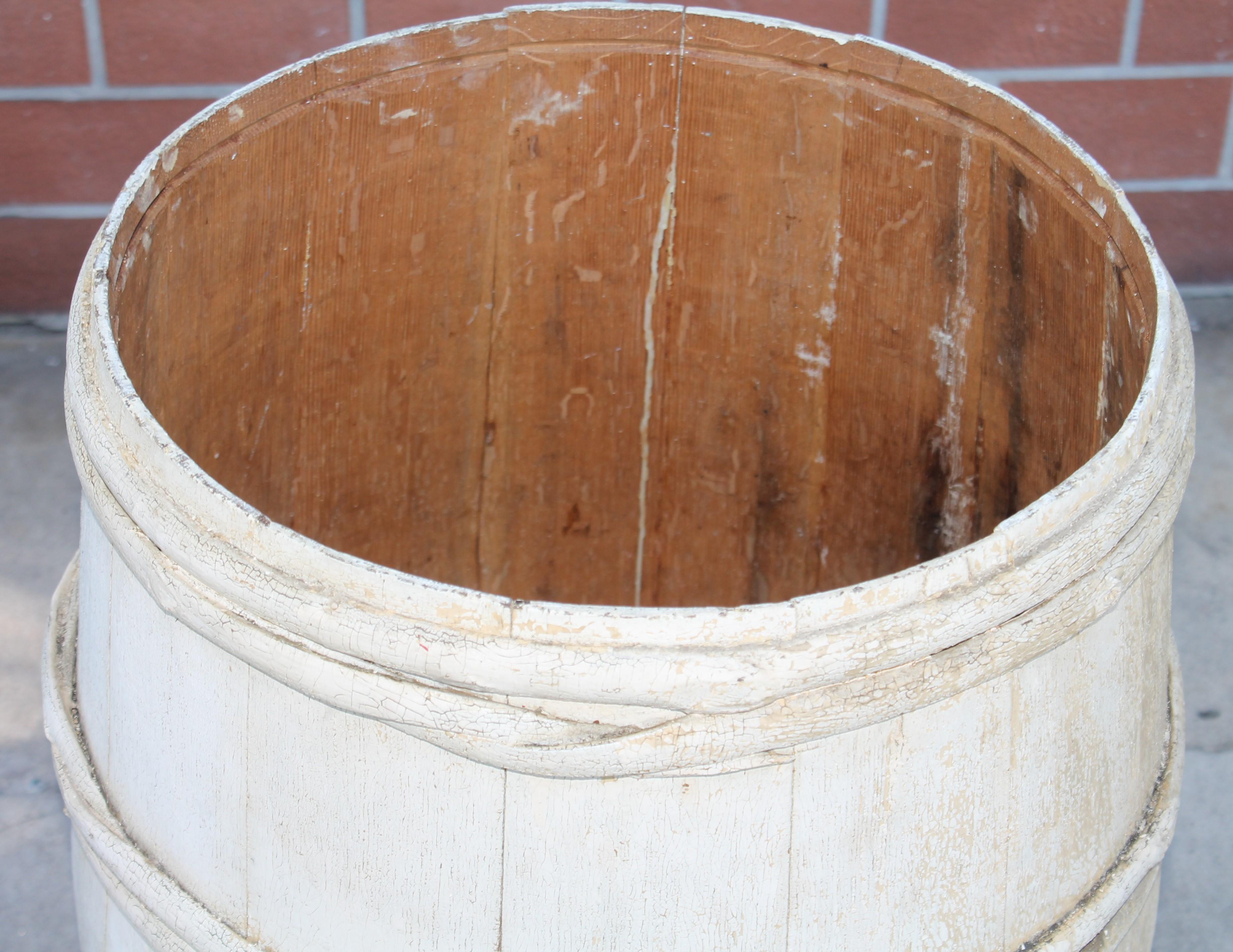 Hand-Crafted 19thc Original White Painted Barrel from Pennsylvania For Sale