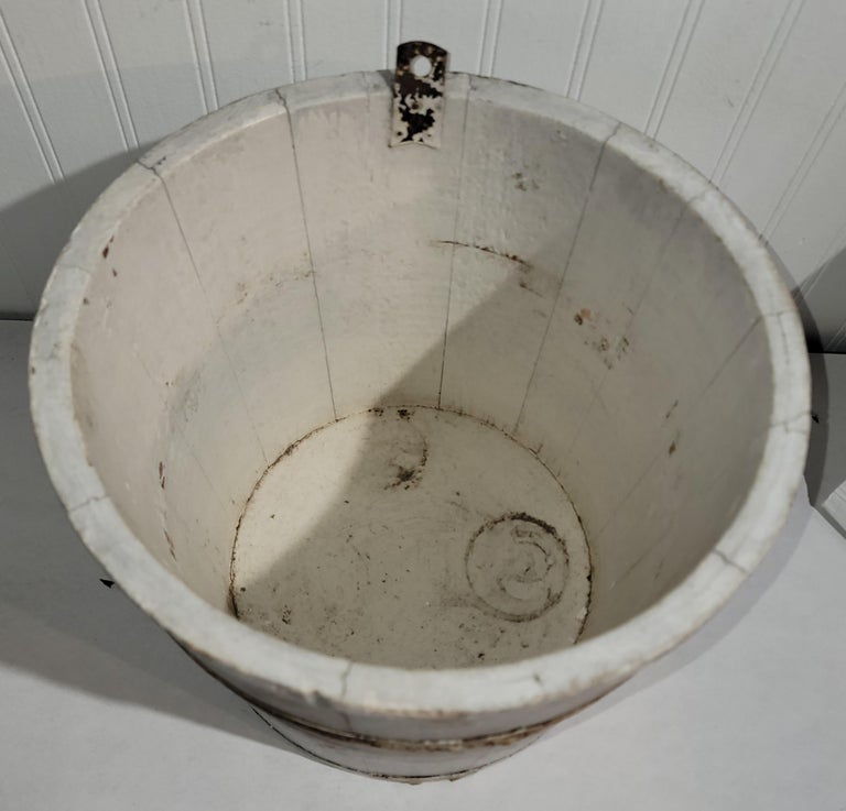 Hand-Painted 19Thc Original White Painted Bucket For Sale