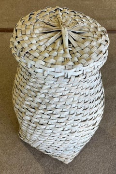 19thc Original White Painted Feather Basket