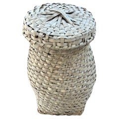 Antique 19thc Original White Painted Feather Basket